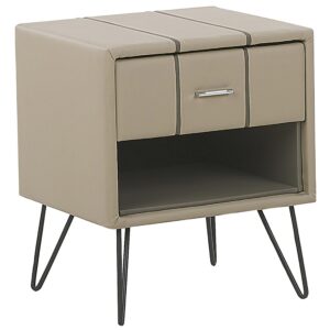 wohnli-moebel-suche-800000577032 Wohnli Möbelsuche - NACHTTISCH beige Kunstleder schwarze Metallbeine 41/48/56 cm Betin