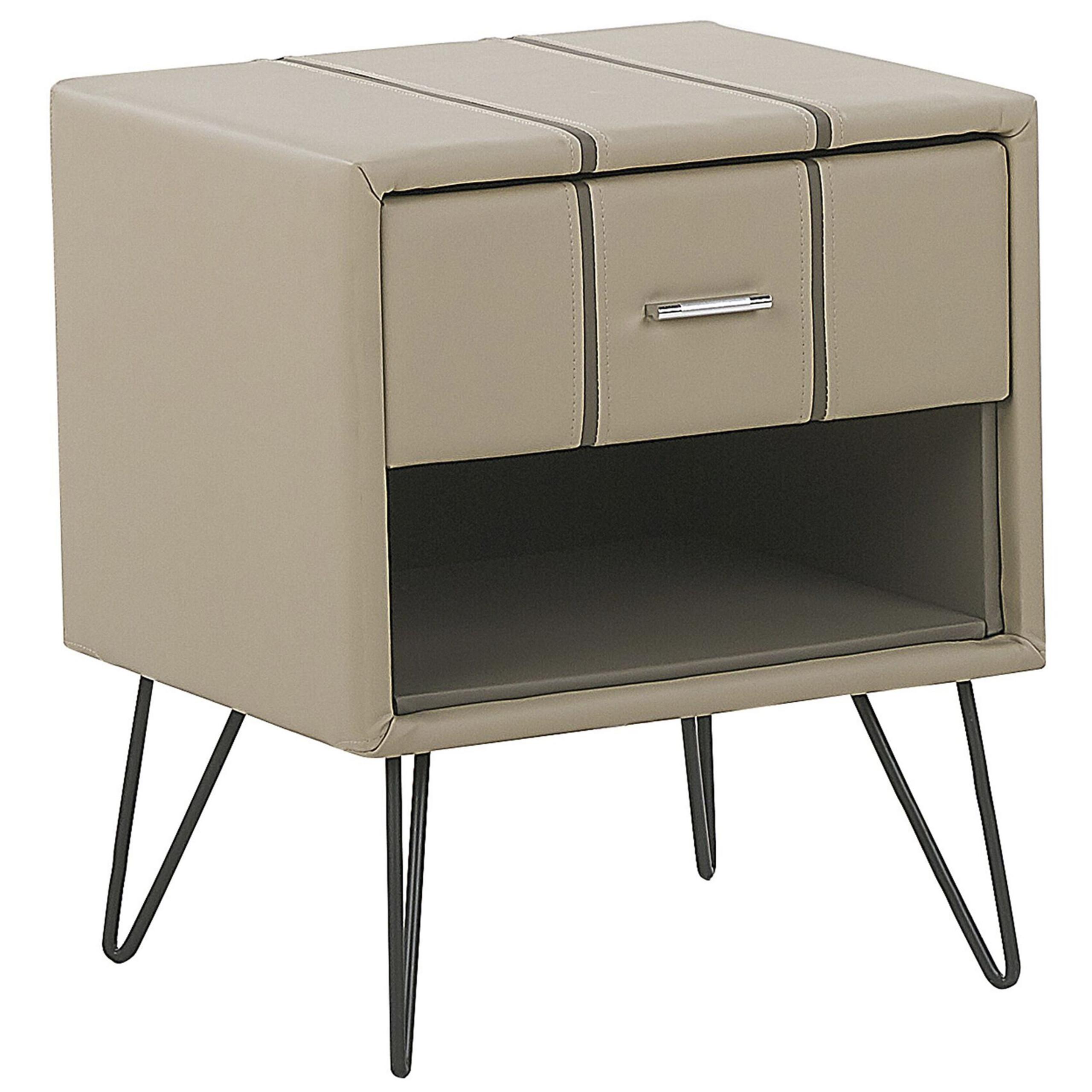 Wohnli Möbelsuche - NACHTTISCH beige Kunstleder schwarze Metallbeine 41/48/56 cm Betin