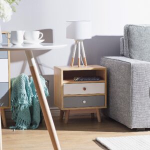 wohnli-moebel-suche-800000577462-1 NACHTTISCH heller Holzfarbton 2 Schubladen Fargo Holzwerkstoff Beliani Möbel > Kommoden & Schubladenschränke > Nachttische Grau