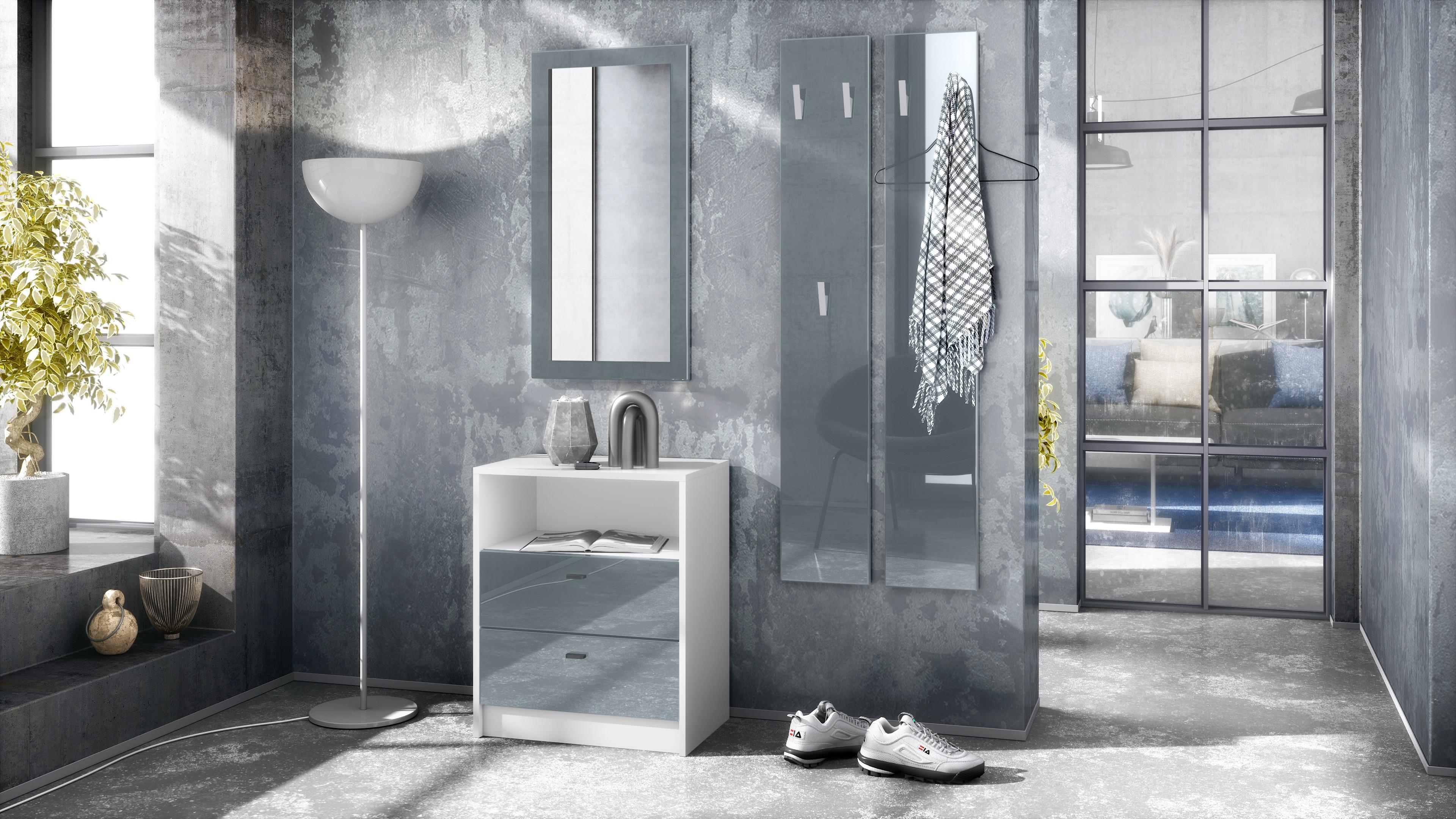 wohnli-moebel-suche-800000581545-1 GARDEROBE Pino Grau Hochglanz Holzwerkstoff Vladon Garderoben Grau