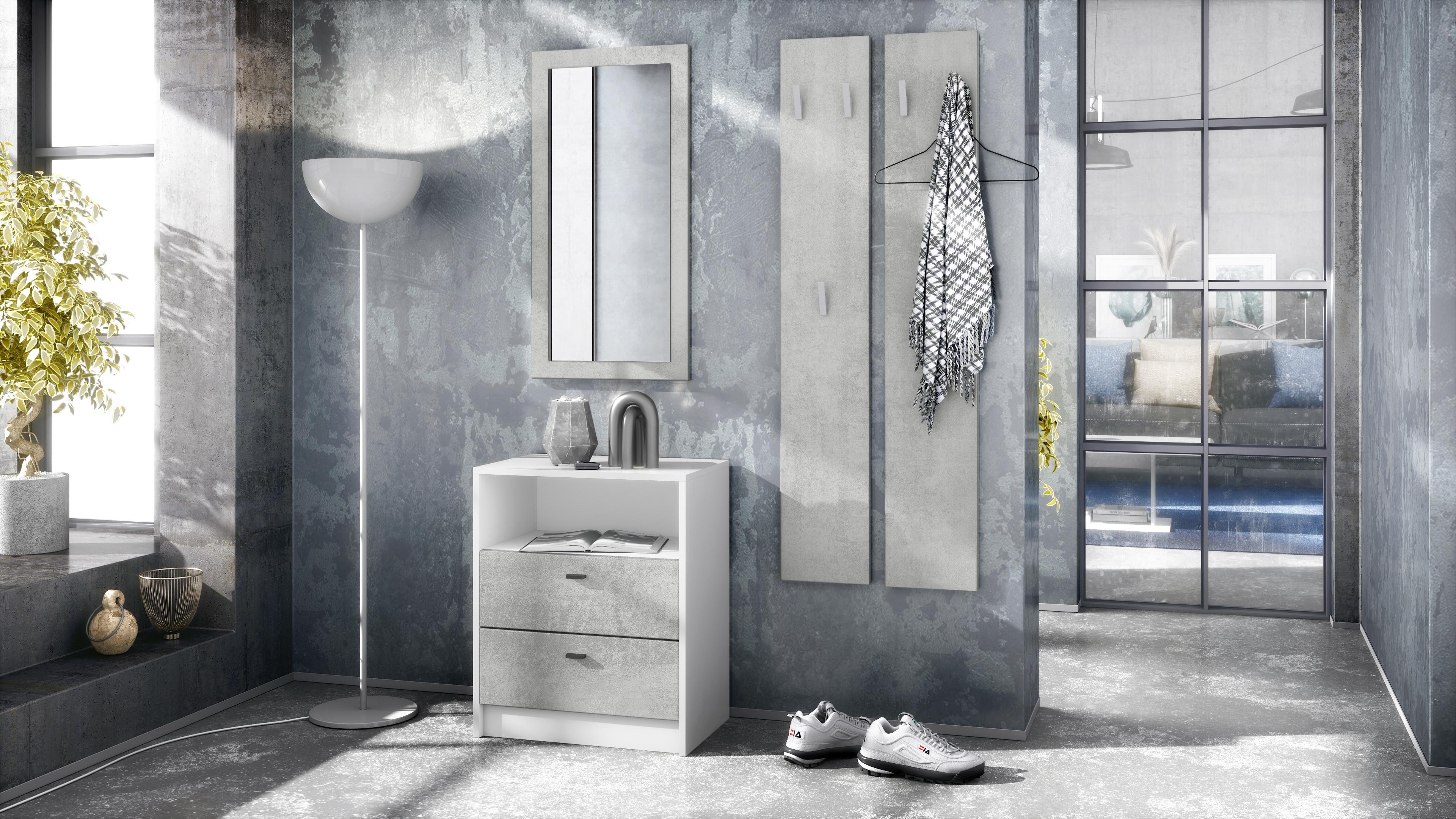 wohnli-moebel-suche-800000581564-1 GARDEROBE Pino Beton Oxid Optik Holzwerkstoff Vladon Garderoben Grau