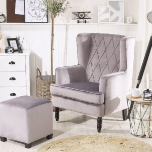 SESSEL Samtstoff grau plus Hocker Sandset Textil Beliani Möbel > Sessel > Polstersessel Grau