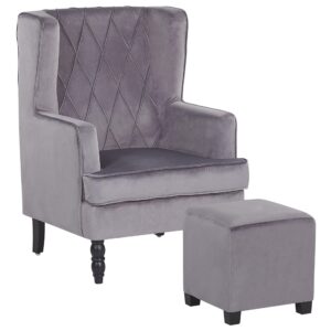 Wohnli Möbelsuche - SESSEL Samtstoff grau plus Hocker Sandset