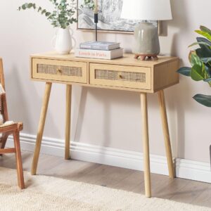 wohnli-moebel-suche-800000583382-1 KONSOLENTISCH Rattan hellbraun 2 Schubladen Odell Holzwerkstoff Beliani Möbel > Kommoden & Schubladenschränke > Konsolentische Braun