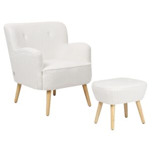 wohnli-moebel-suche-800000583630-1 SESSEL Bouclé weiß/hellbraun plus Hocker Tumba Textil Beliani Möbel > Sessel > Polstersessel Weiß