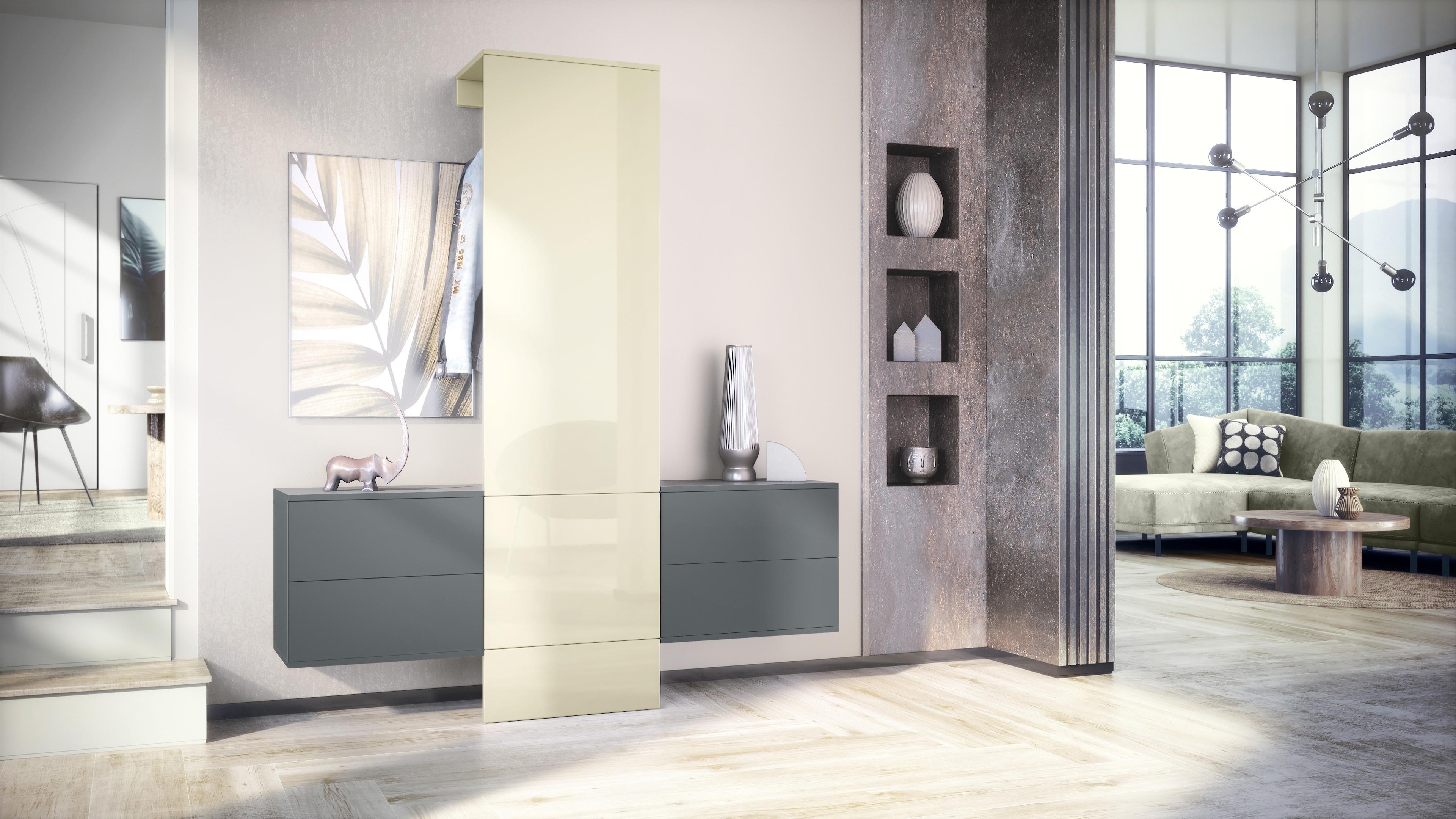 GARDEROBE Carlton Paneel in Creme Hochglanz Holzwerkstoff Vladon Garderoben Weiß