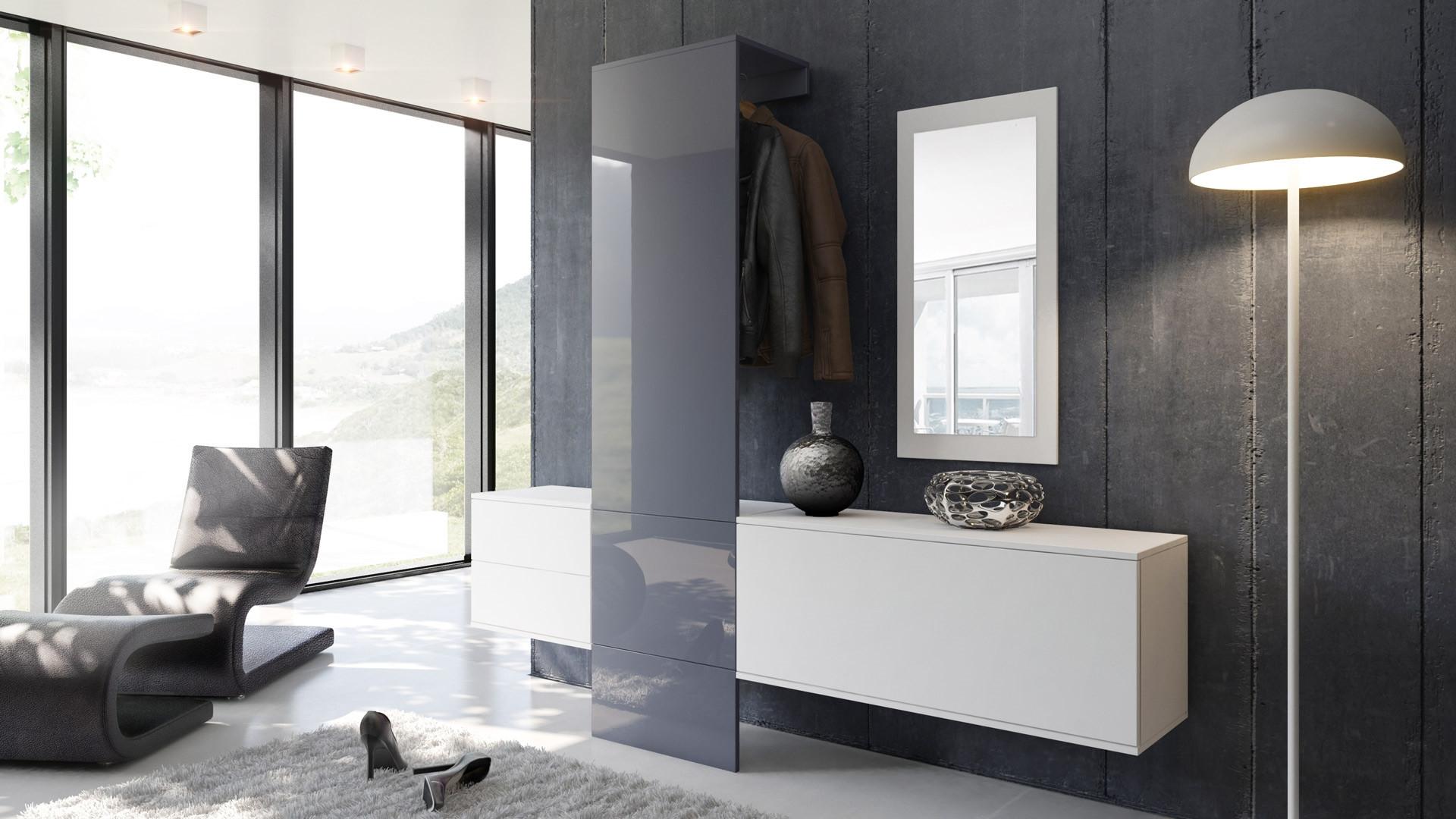 wohnli-moebel-suche-800000584202-1 GARDEROBE Carlton Paneel in Grau Hochglanz Holzwerkstoff Vladon Garderoben Grau