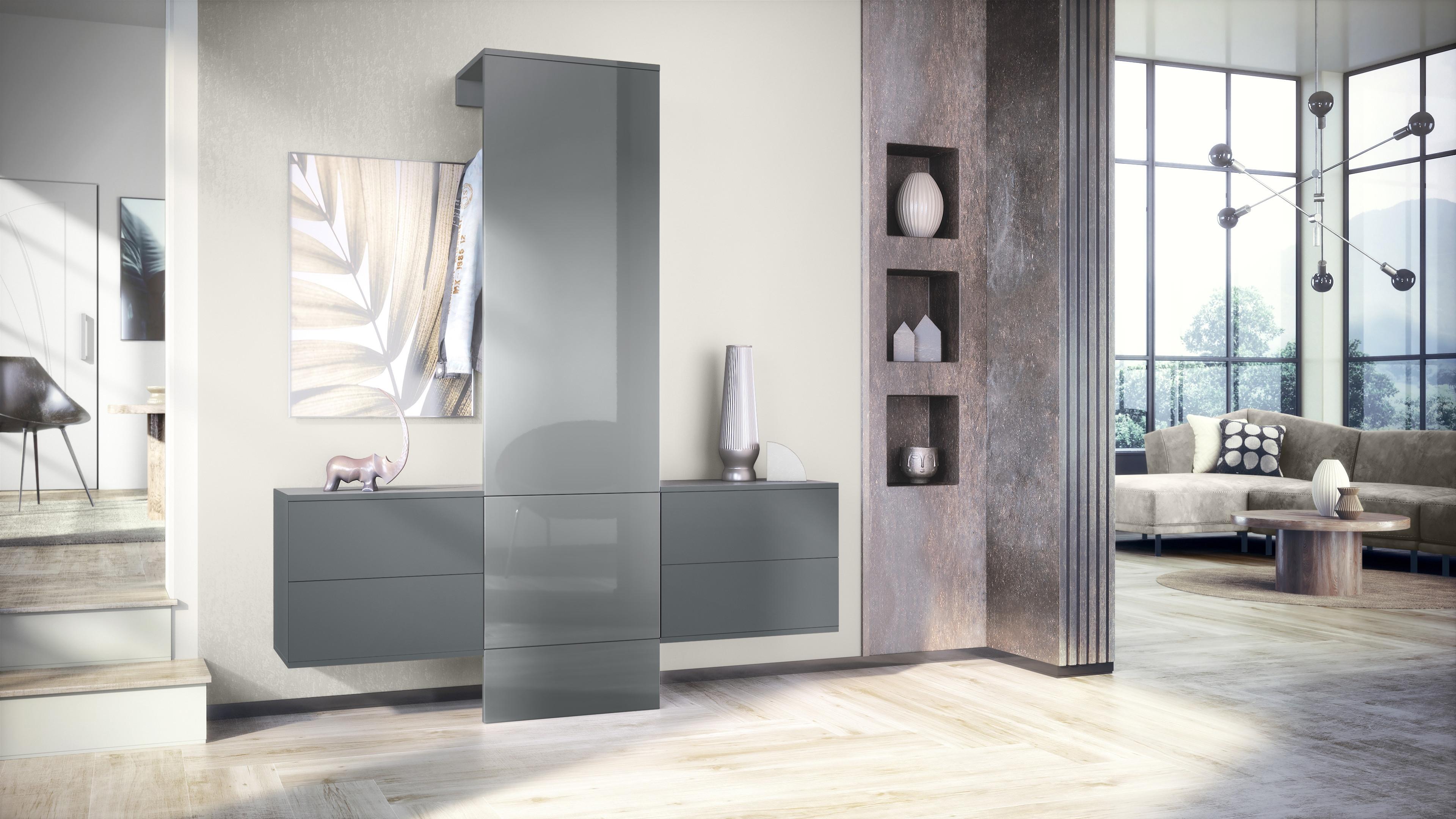 GARDEROBE Carlton Paneel in Grau Hochglanz Holzwerkstoff Vladon Garderoben Grau
