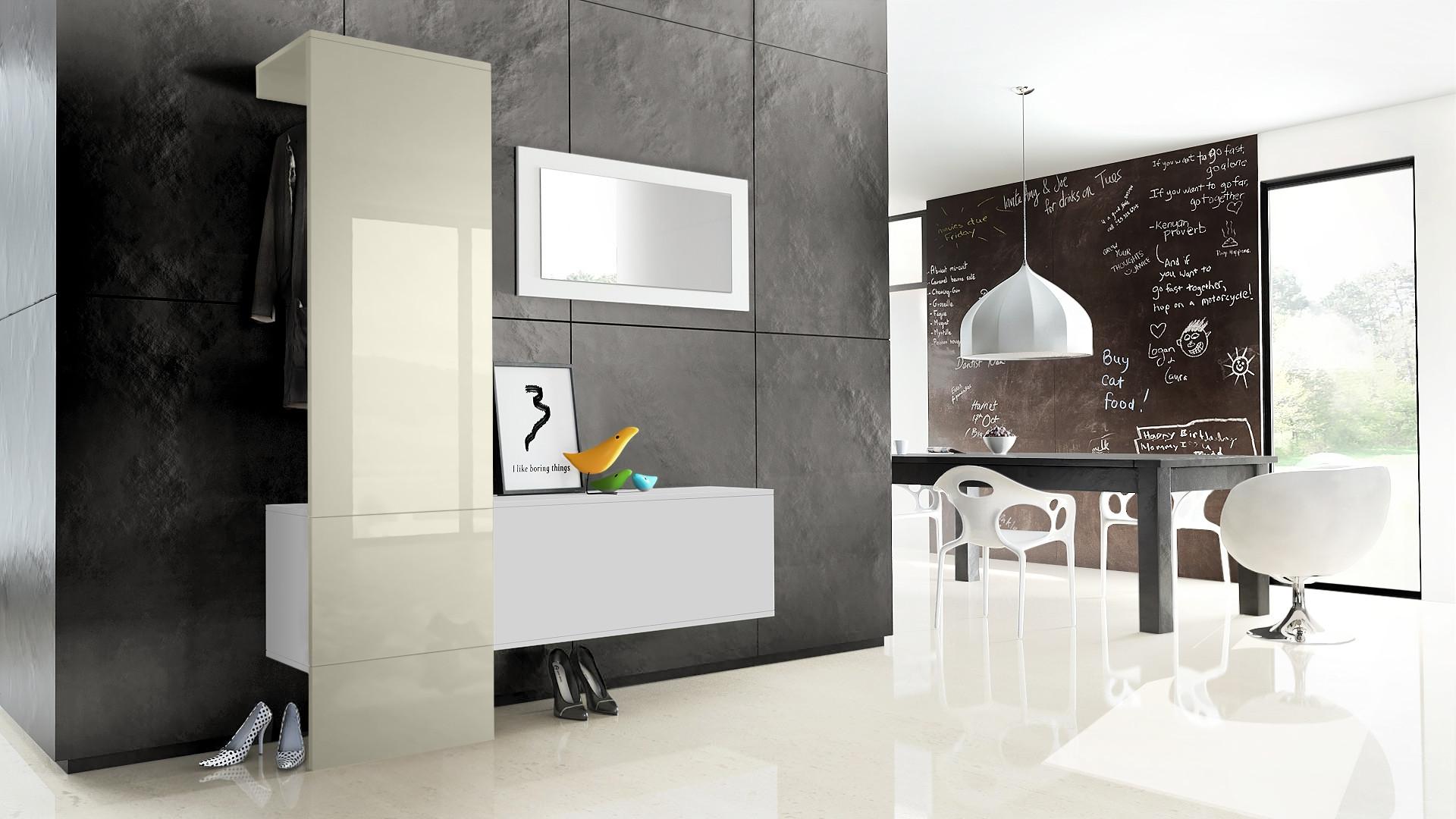GARDEROBE Carlton Paneel in Creme Hochglanz Holzwerkstoff Vladon Garderoben Weiß