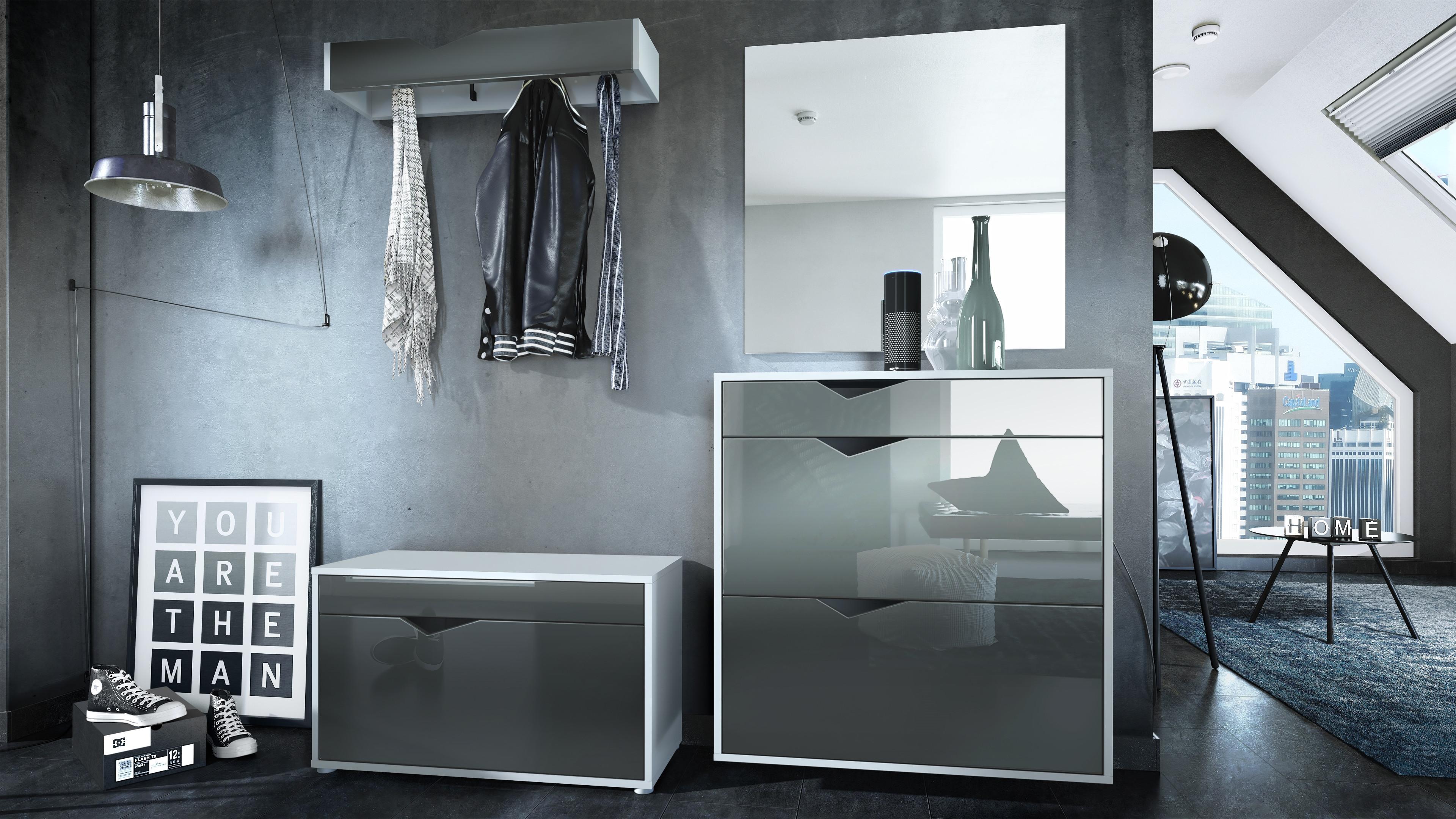 wohnli-moebel-suche-800000584313-1 GARDEROBE Kolmio Fronten in Grau Hochglanz Holzwerkstoff Vladon Garderoben Grau