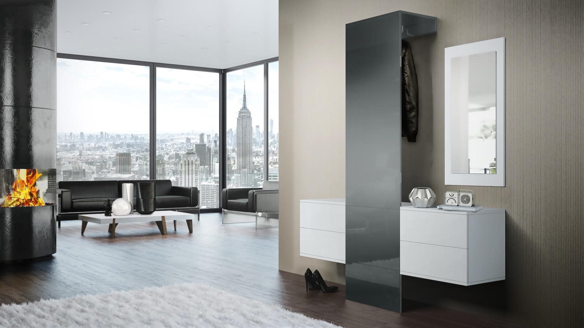GARDEROBE Carlton Paneel in Grau Hochglanz Holzwerkstoff Vladon Garderoben Grau