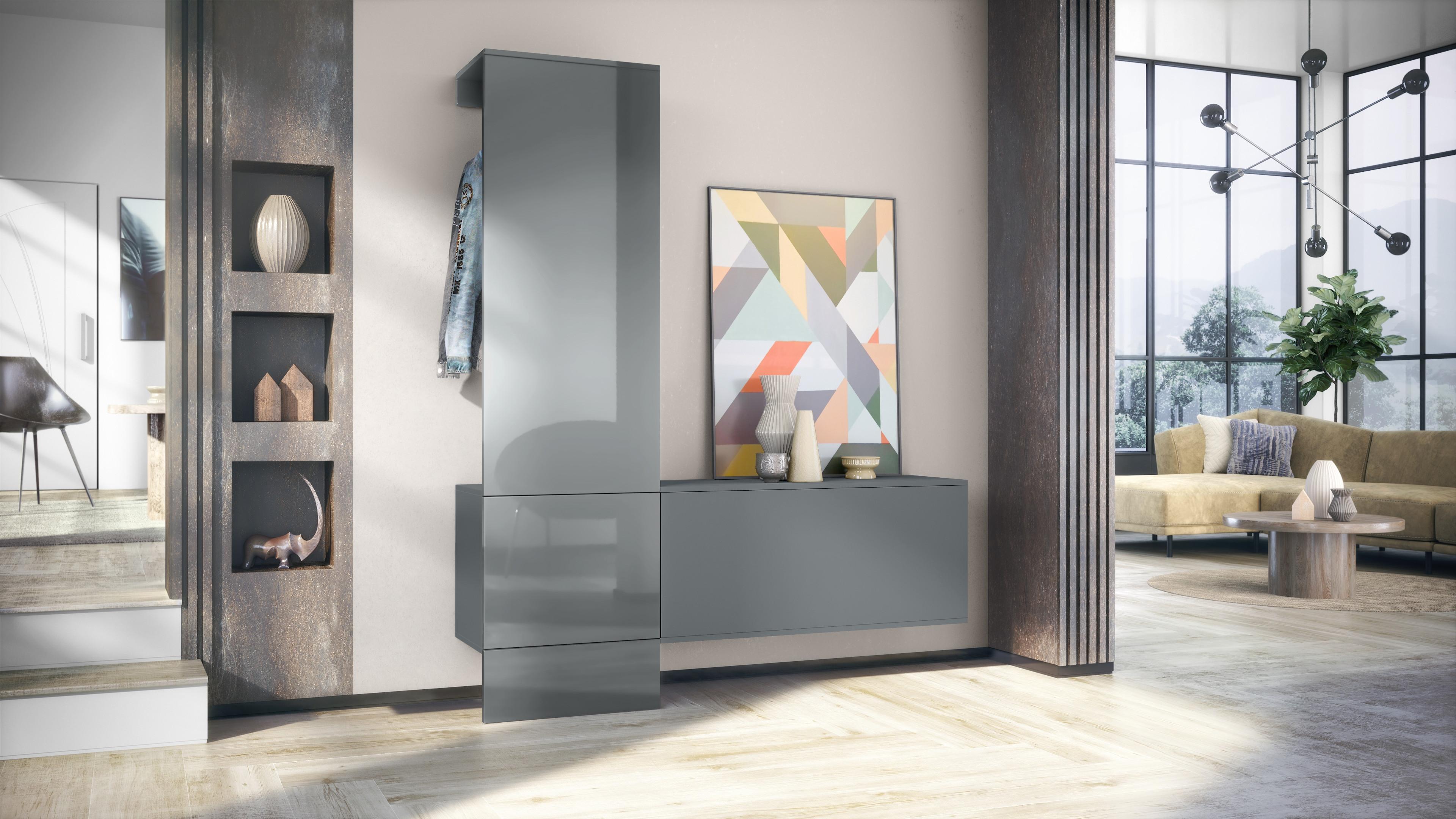 GARDEROBE Carlton Paneel in Grau Hochglanz Holzwerkstoff Vladon Garderoben Grau