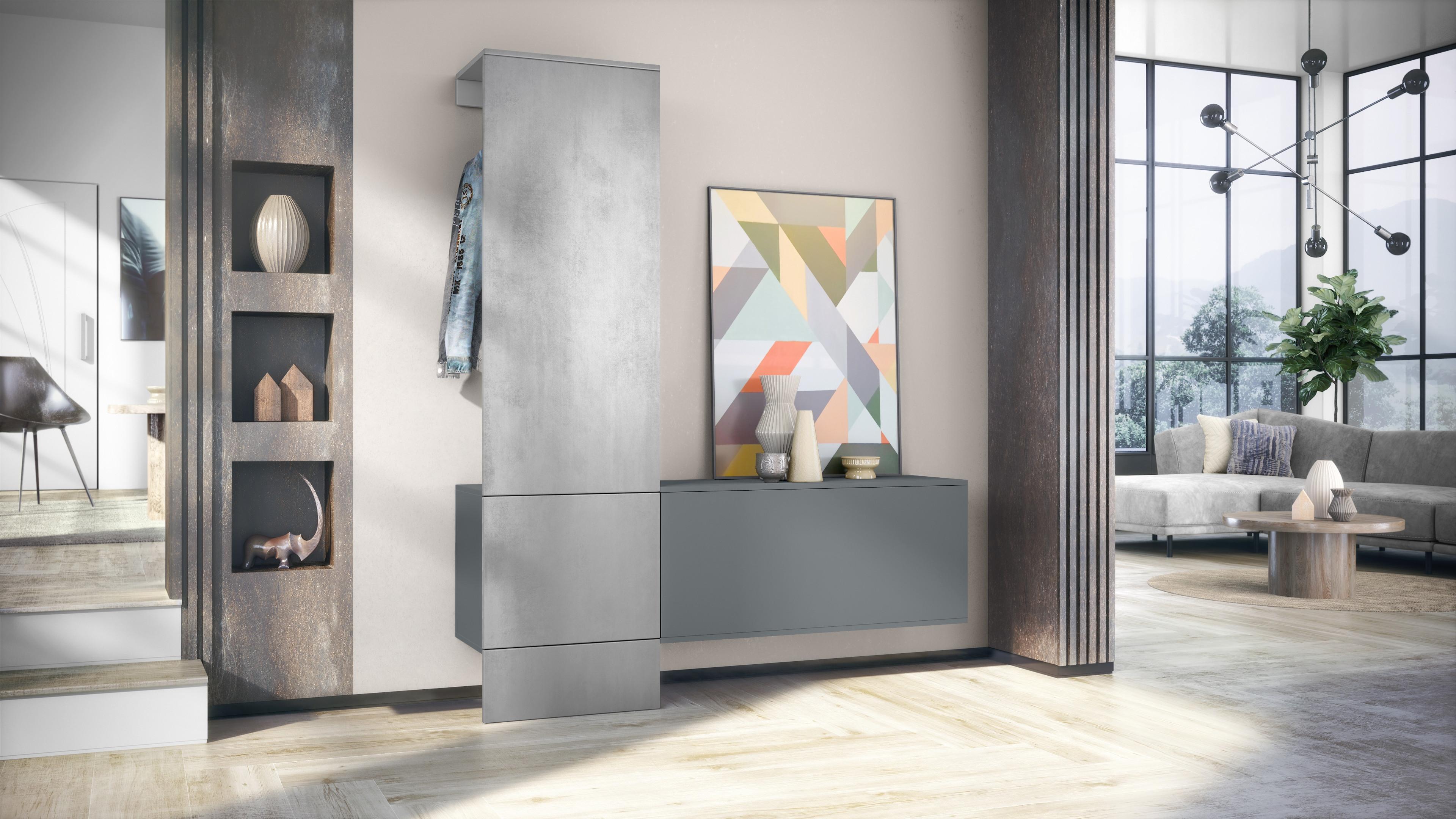 GARDEROBE Carlton Paneel in Beton Oxid Optik Holzwerkstoff Vladon Garderoben Grau