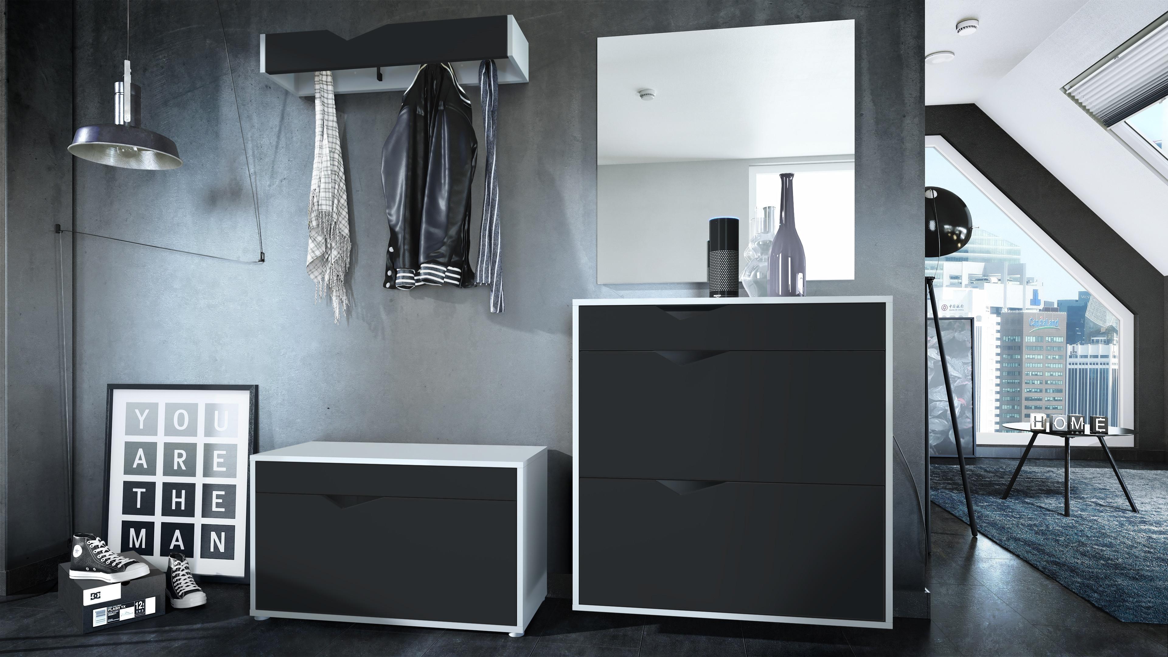 wohnli-moebel-suche-800000584407-1 GARDEROBE Kolmio Fronten in Schwarz matt Holzwerkstoff Vladon Garderoben Schwarz