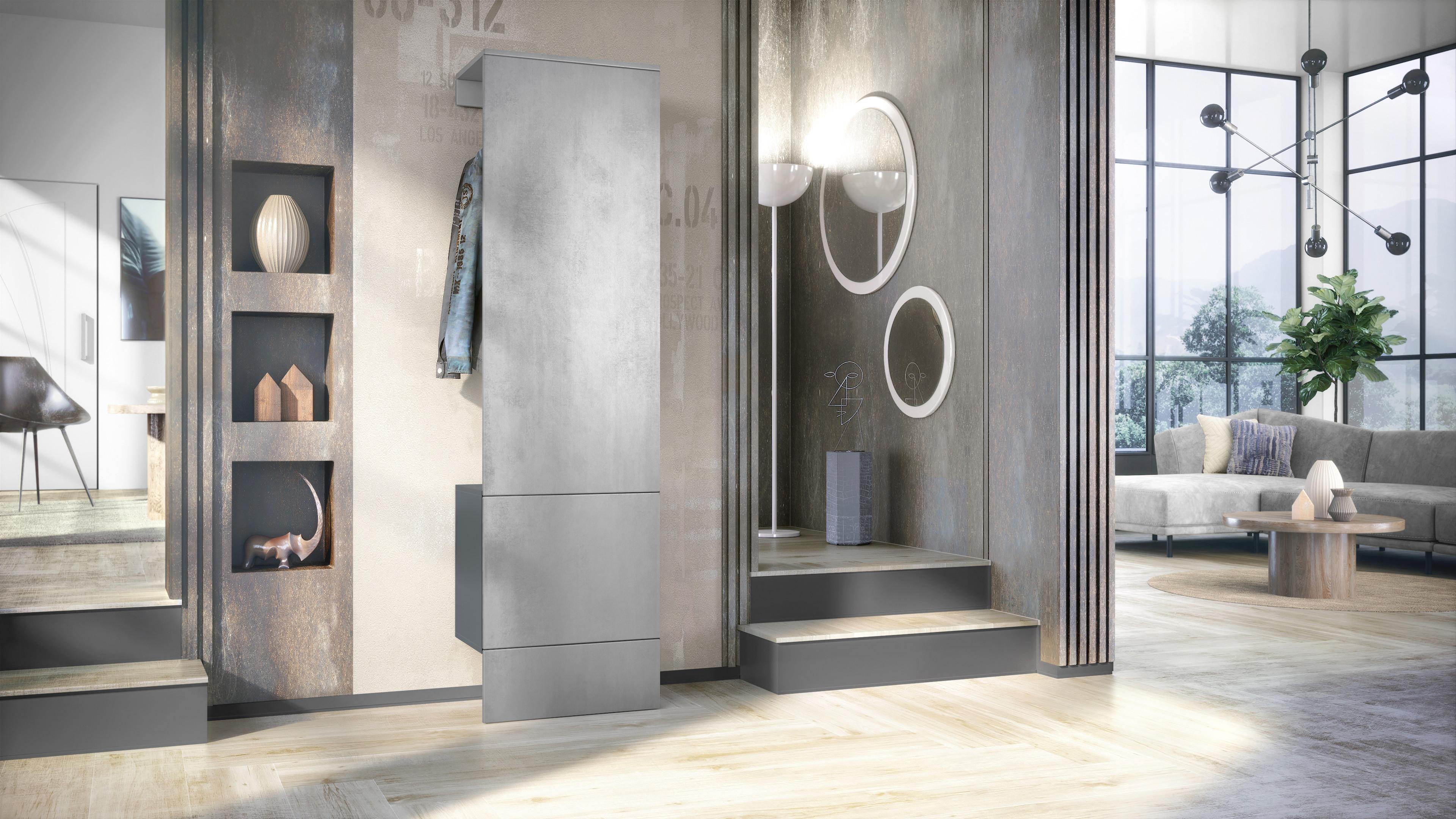 GARDEROBE Carlton Paneel in Beton Oxid Optik Holzwerkstoff Vladon Garderoben Grau