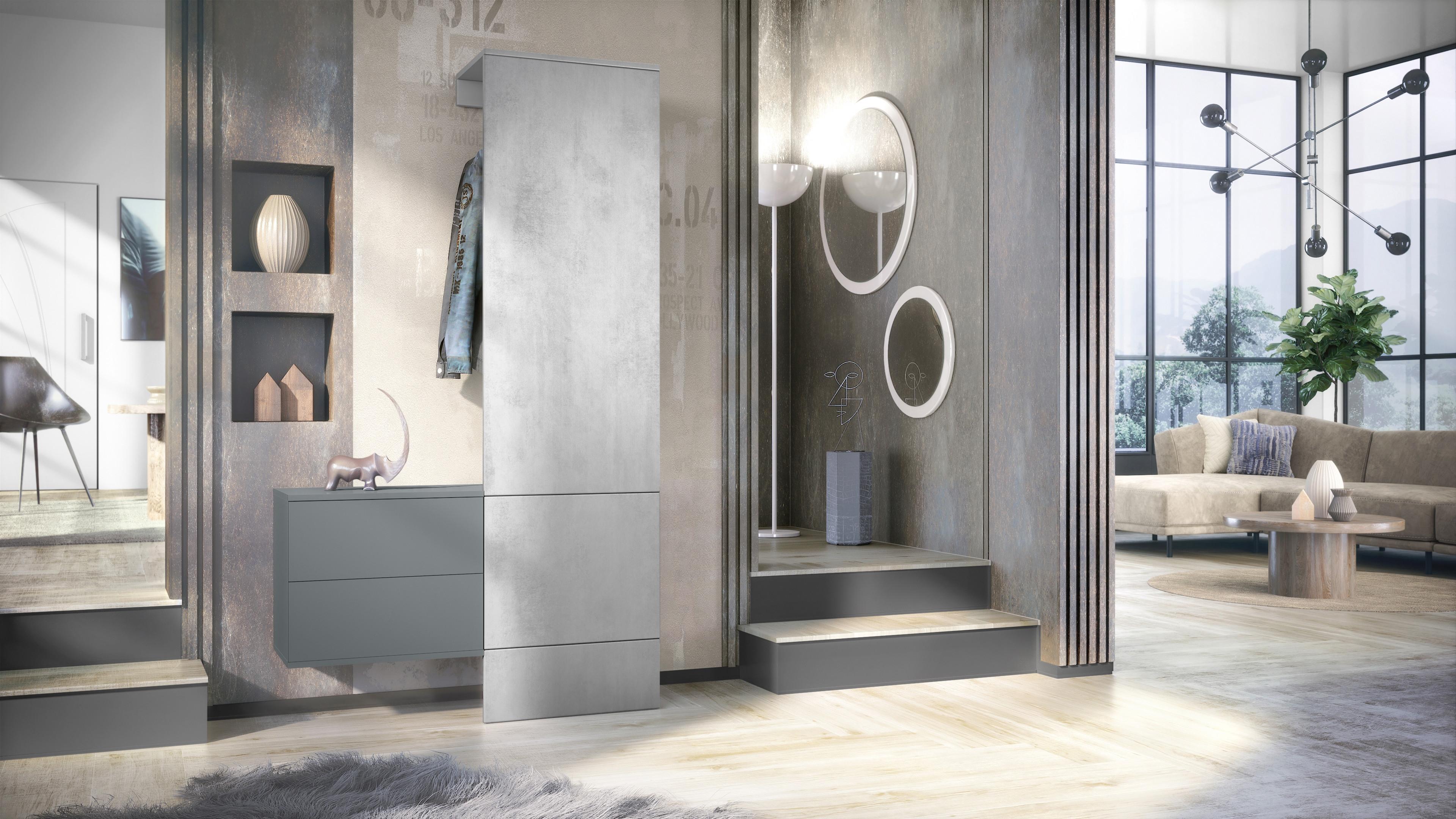 GARDEROBE Carlton Paneel in Beton Oxid Optik Holzwerkstoff Vladon Garderoben Grau