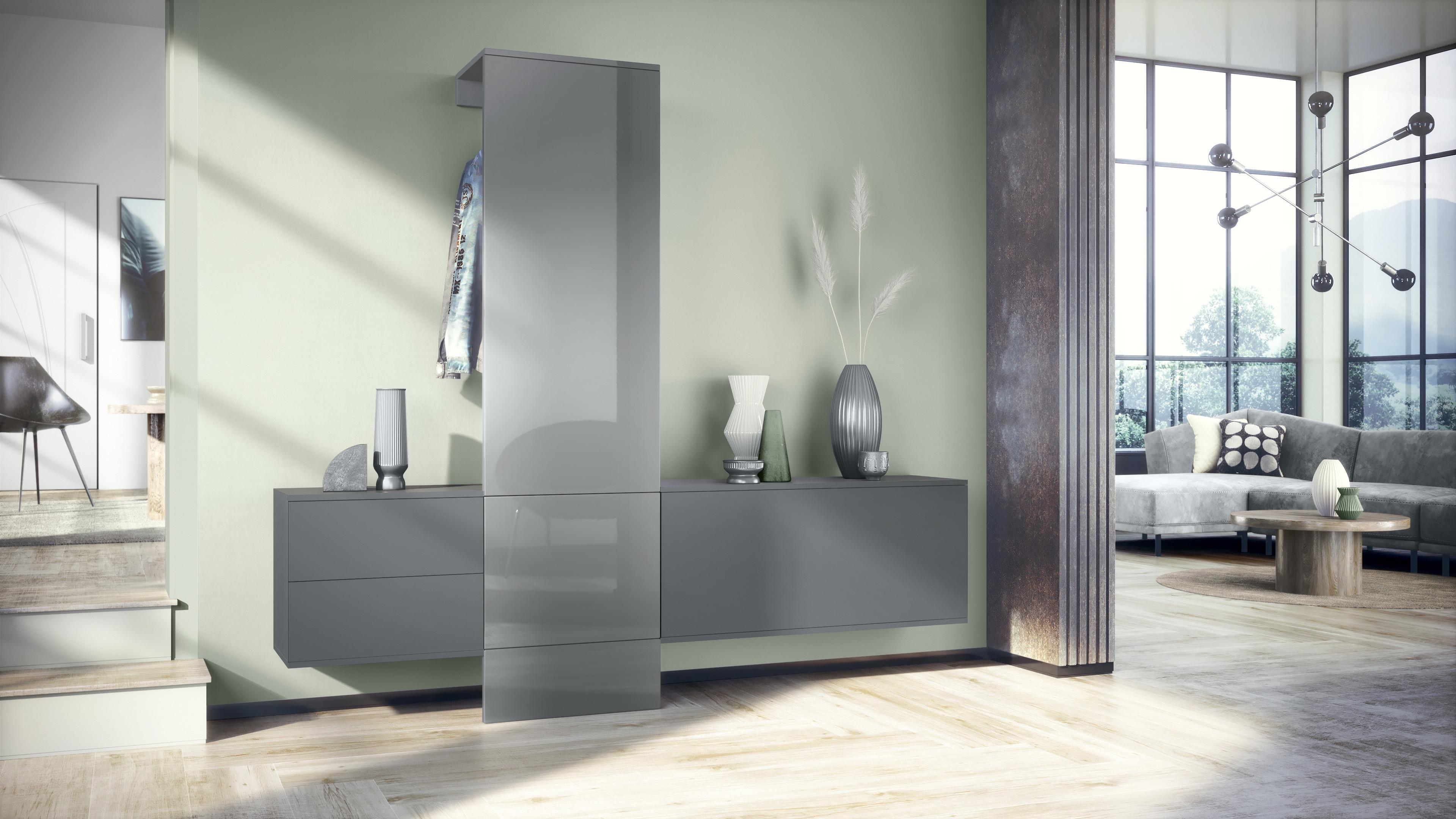 GARDEROBE Carlton Paneel in Grau Hochglanz Holzwerkstoff Vladon Garderoben Grau