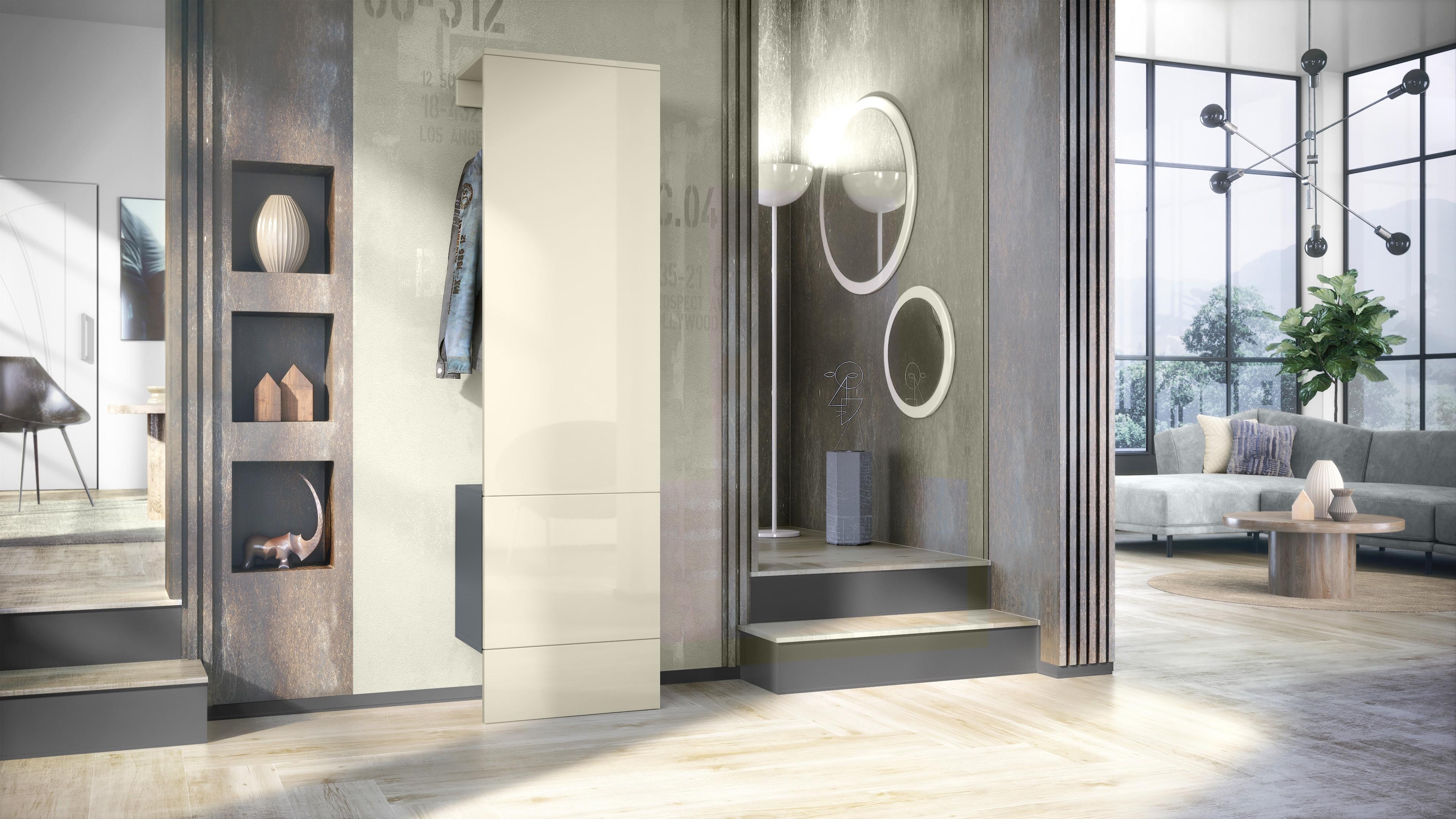 GARDEROBE Carlton Paneel in Creme Hochglanz Holzwerkstoff Vladon Garderoben Weiß