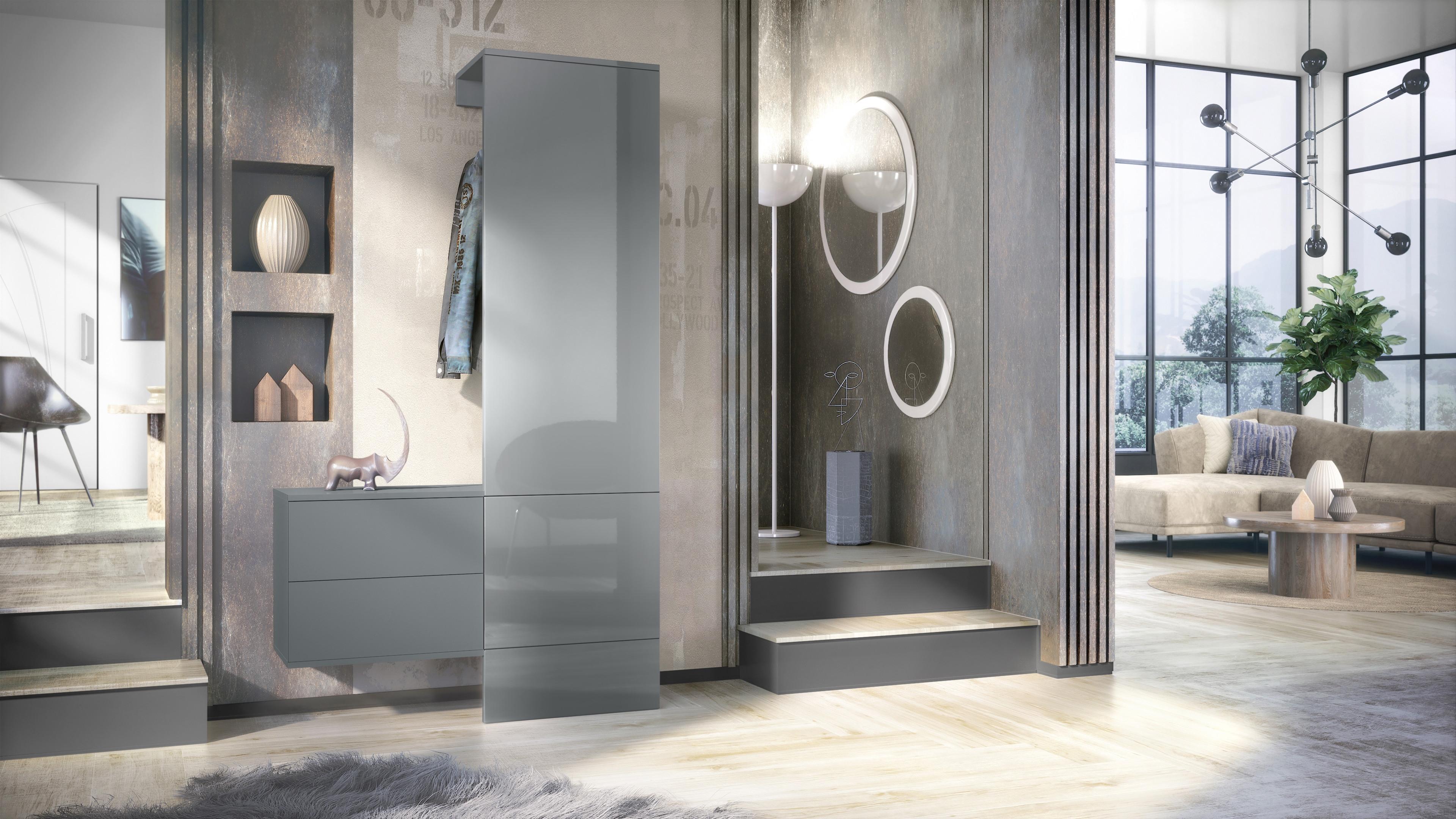 GARDEROBE Carlton Paneel in Grau Hochglanz Holzwerkstoff Vladon Garderoben Grau
