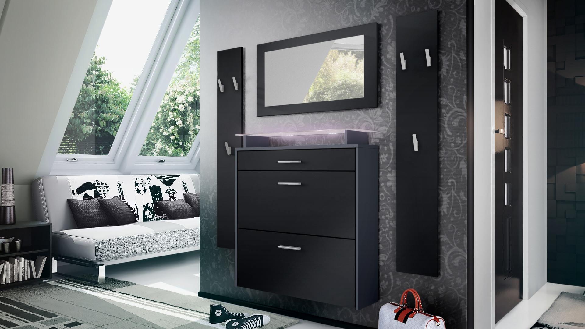 wohnli-moebel-suche-800000584756-1 GARDEROBE Malea Fronten in Schwarz matt Holzwerkstoff Vladon Garderoben Schwarz