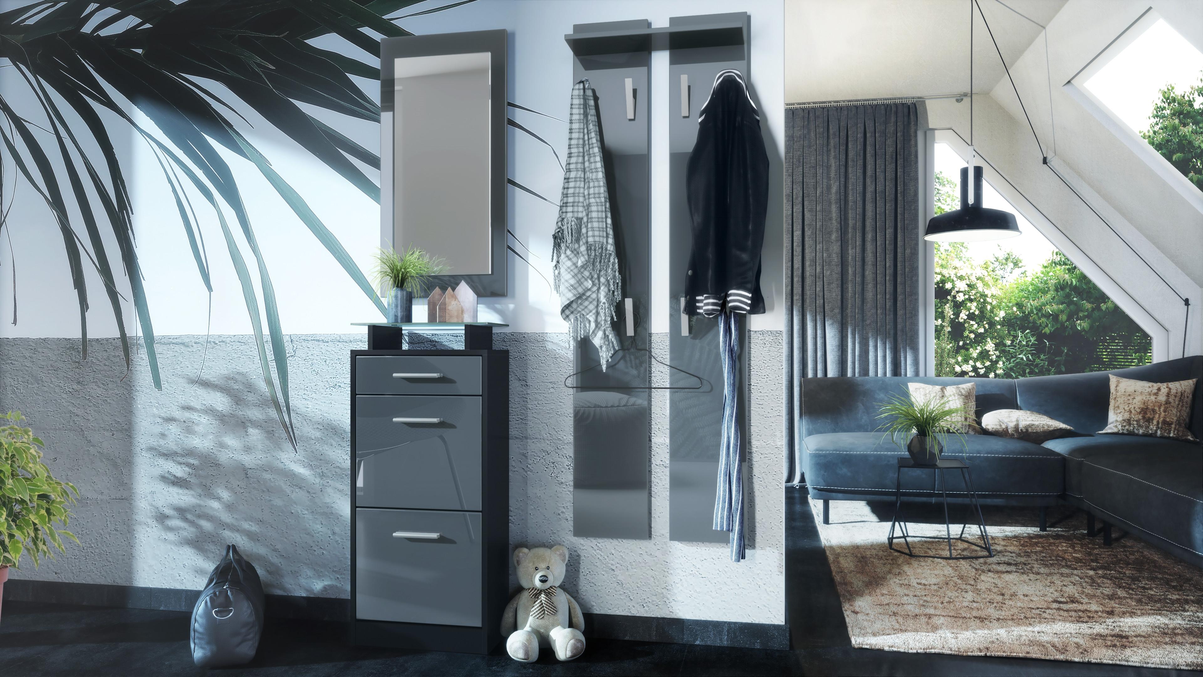 GARDEROBE Loret Front in Grau Hochglanz Holzwerkstoff Vladon Garderoben Grau