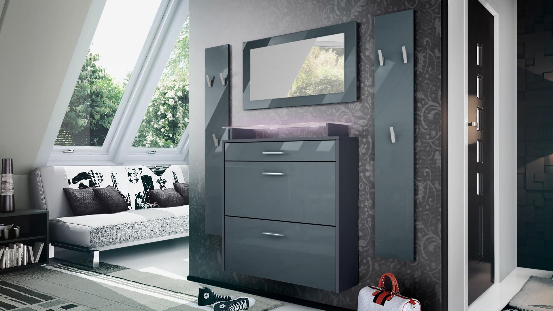 wohnli-moebel-suche-800000584785-1 GARDEROBE Malea Fronten in Grau Hochglanz Holzwerkstoff Vladon Garderoben Grau