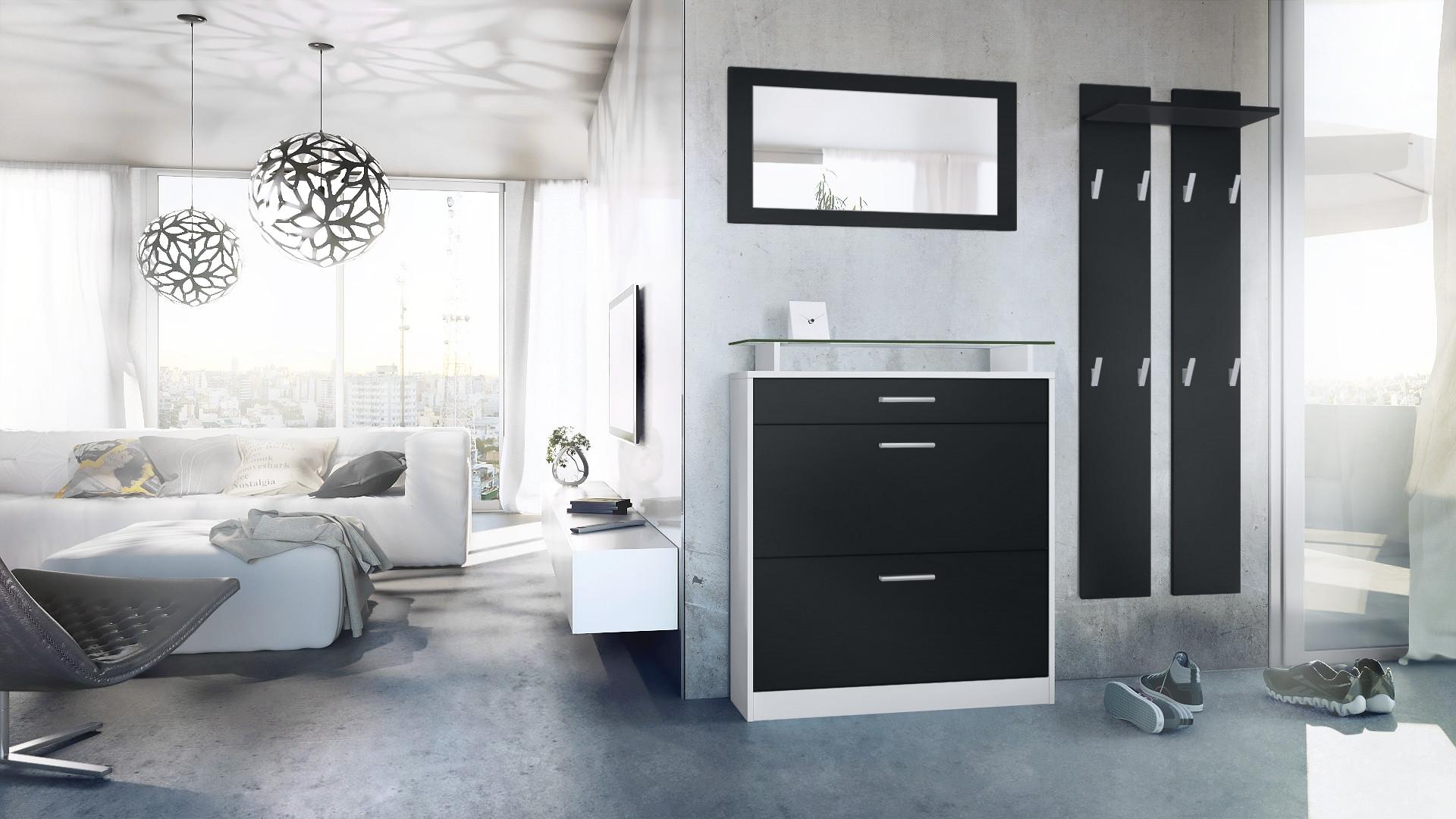 wohnli-moebel-suche-800000584810-1 GARDEROBE Loret Front in Schwarz matt Holzwerkstoff Vladon Garderoben Schwarz