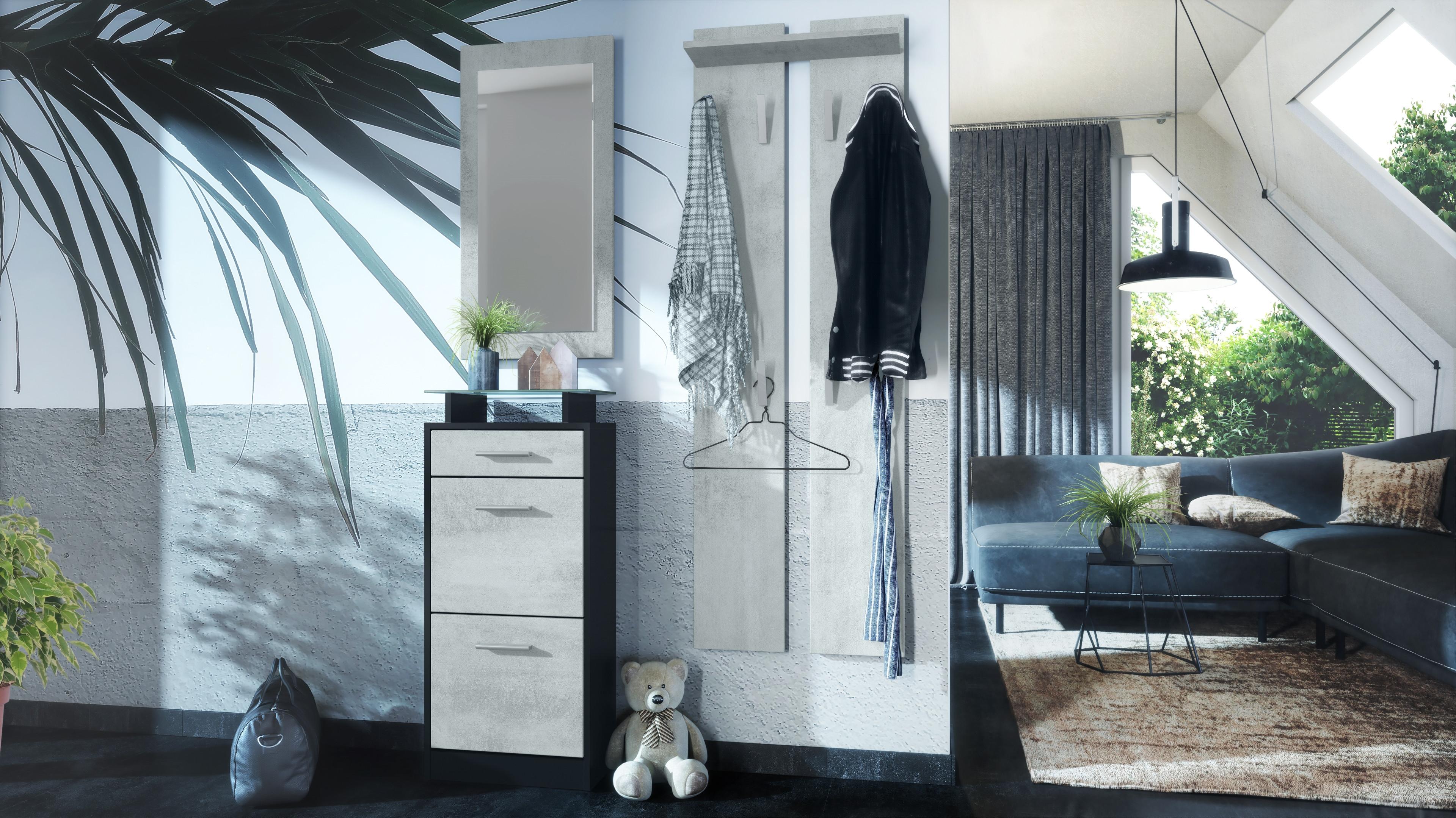 wohnli-moebel-suche-800000584812-1 GARDEROBE Loret Front in Beton Oxid Optik Holzwerkstoff Vladon Garderoben Grau