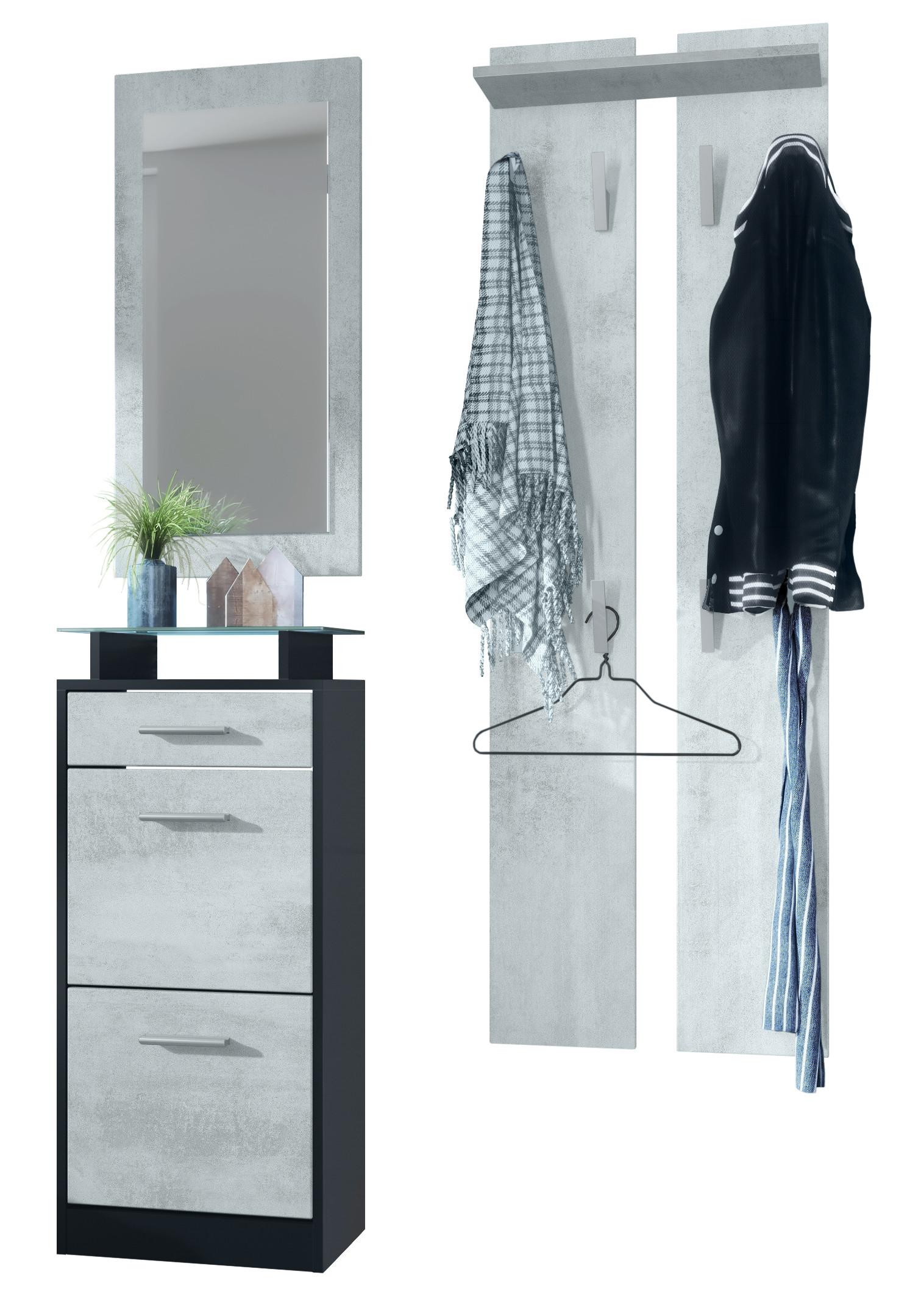 Wohnli Möbelsuche - GARDEROBE Loret Front in Beton Oxid Optik