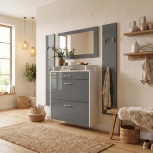 wohnli-moebel-suche-800000587148-1 GARDEROBE Malea Front in Grau Hochglanz Holzwerkstoff Vladon Garderoben Grau