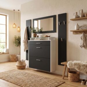 wohnli-moebel-suche-800000587169-1 GARDEROBE Malea Front in Schwarz matt Holzwerkstoff Vladon Garderoben Schwarz