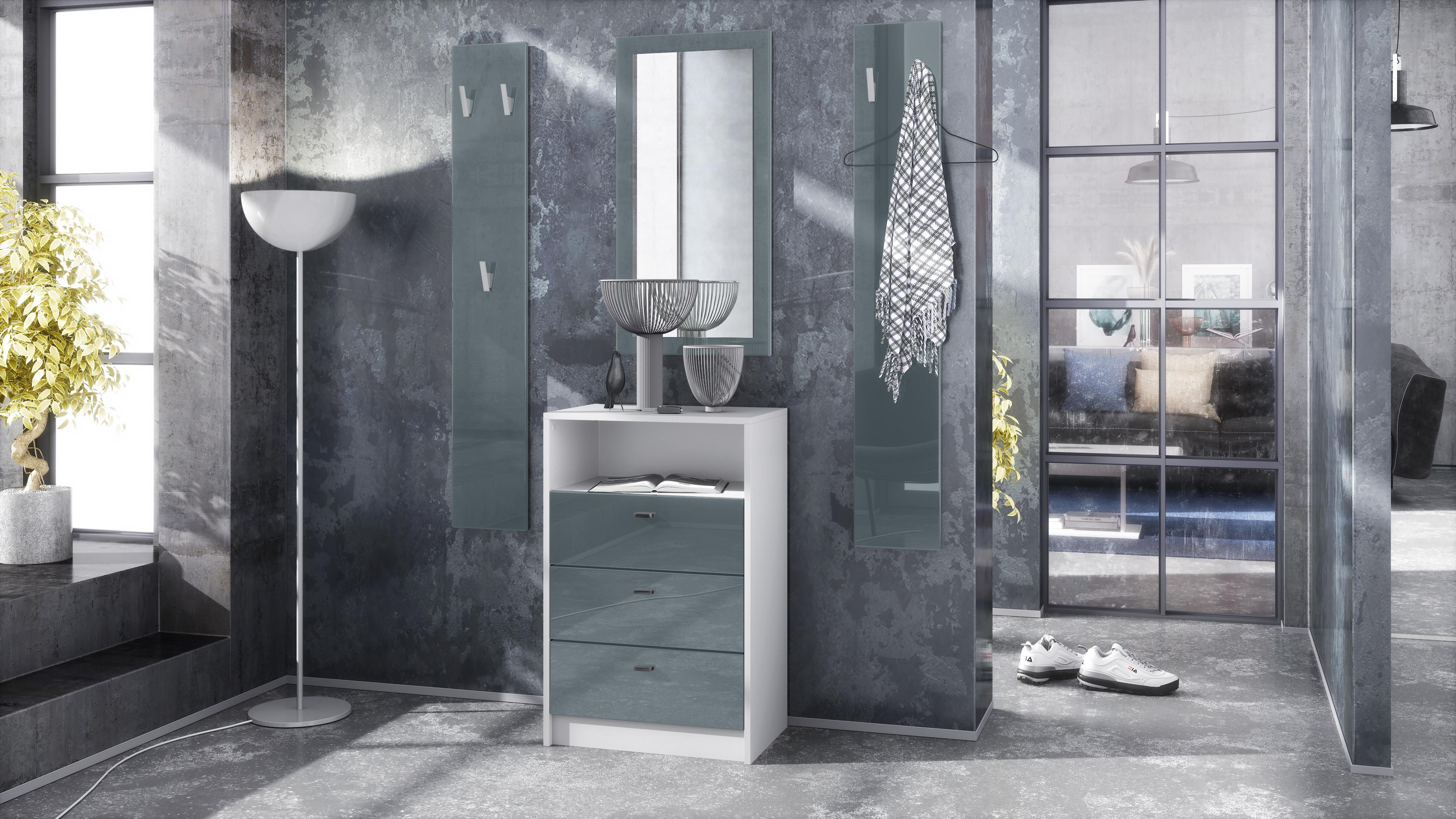 GARDEROBE Pino Grau Hochglanz Holzwerkstoff Vladon Garderoben Grau
