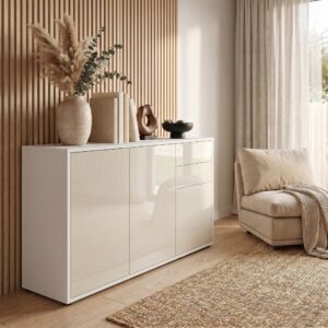 wohnli-moebel-suche-800000587460-1 KOMMODE Ben Front in Creme Hochglanz Holzwerkstoff Vladon Möbel > Kommoden & Schubladenschränke > Kommoden Weiß