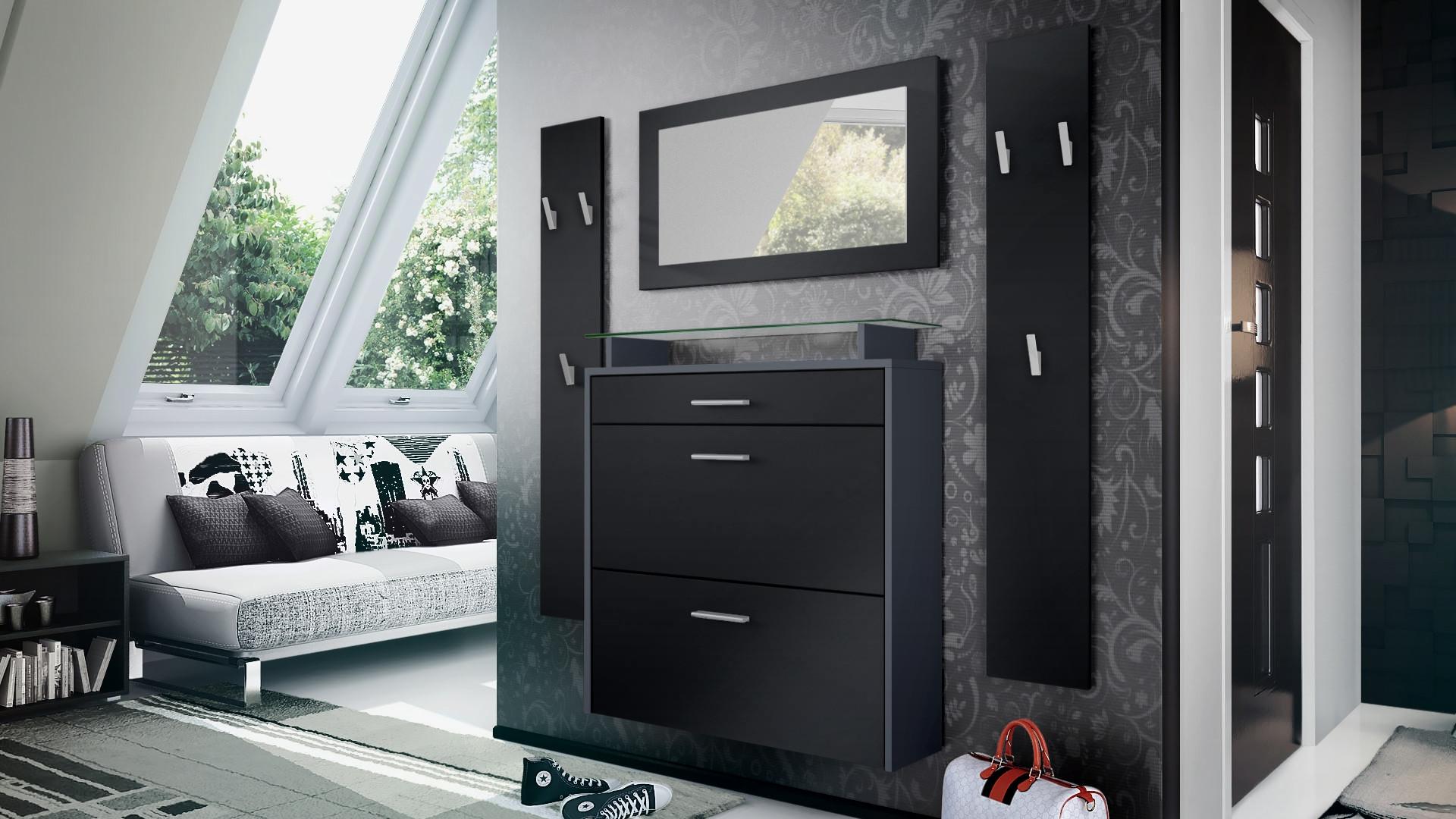 GARDEROBE Malea Fronten in Schwarz matt Holzwerkstoff Vladon Garderoben Schwarz