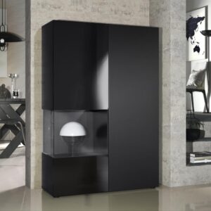 wohnli-moebel-suche-800000591080-1 VITRINE Morena Tür und Einsatz in Schwarz Matt Holzwerkstoff Vladon Möbel > Schränke > Vitrinen Schwarz
