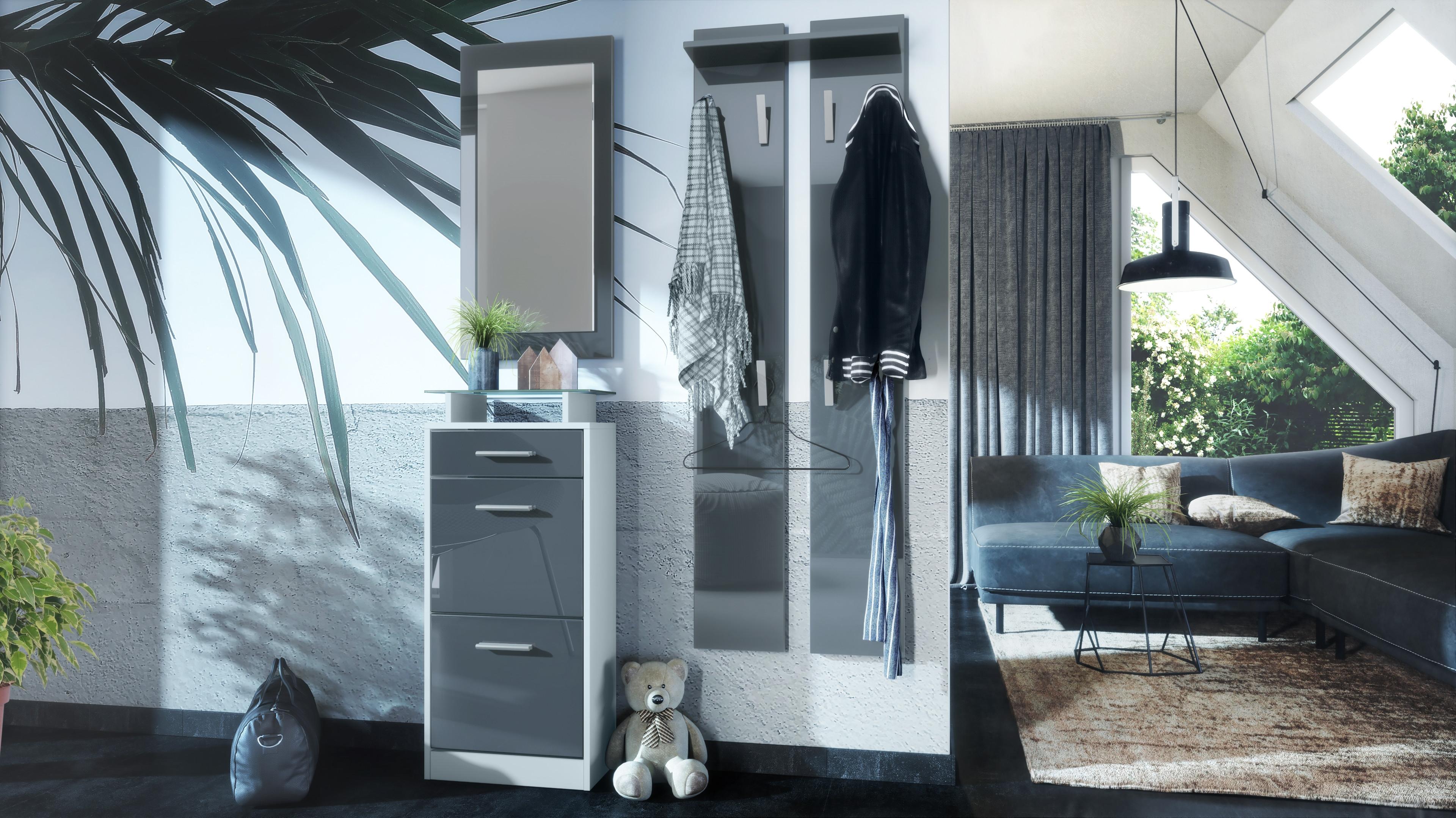 GARDEROBE Loret Front in Grau Hochglanz Holzwerkstoff Vladon Garderoben Grau