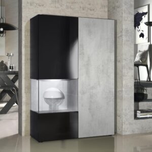 wohnli-moebel-suche-800000591161-1 VITRINE Morena Tür und Einsatz in Beton Oxid Optik Holzwerkstoff Vladon Möbel > Schränke > Vitrinen Grau