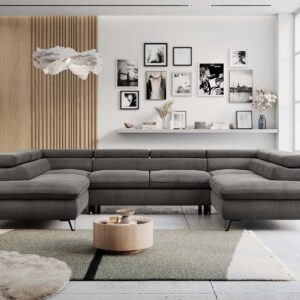wohnli-moebel-suche-800000593728-1 WOHNLANDSCHAFT PETER U Velvet Dunkelgrau Textil MKS Möbel > Sofas & Couches > Wohnlandschaften > Wohnlandschaften U-Form Grau