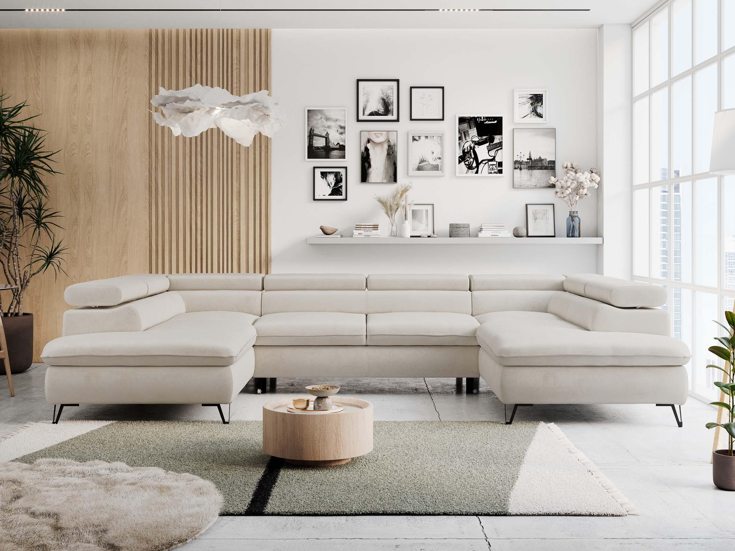 WOHNLANDSCHAFT PETER U Samt Creme Textil MKS Möbel > Sofas & Couches > Wohnlandschaften > Wohnlandschaften U-Form Weiß
