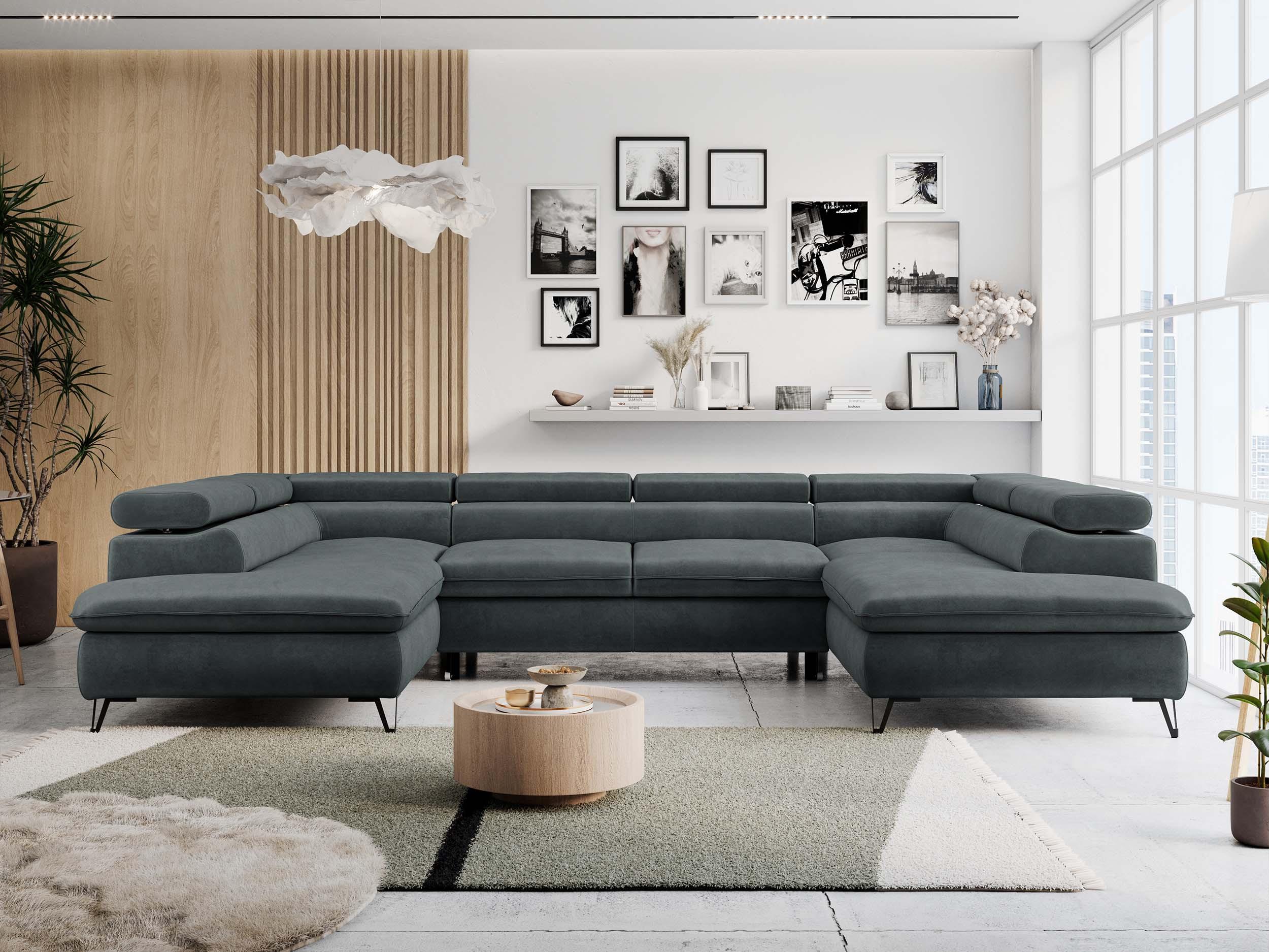 WOHNLANDSCHAFT PETER U Samt Dunkelgrau Textil MKS Möbel > Sofas & Couches > Wohnlandschaften > Wohnlandschaften U-Form Grau