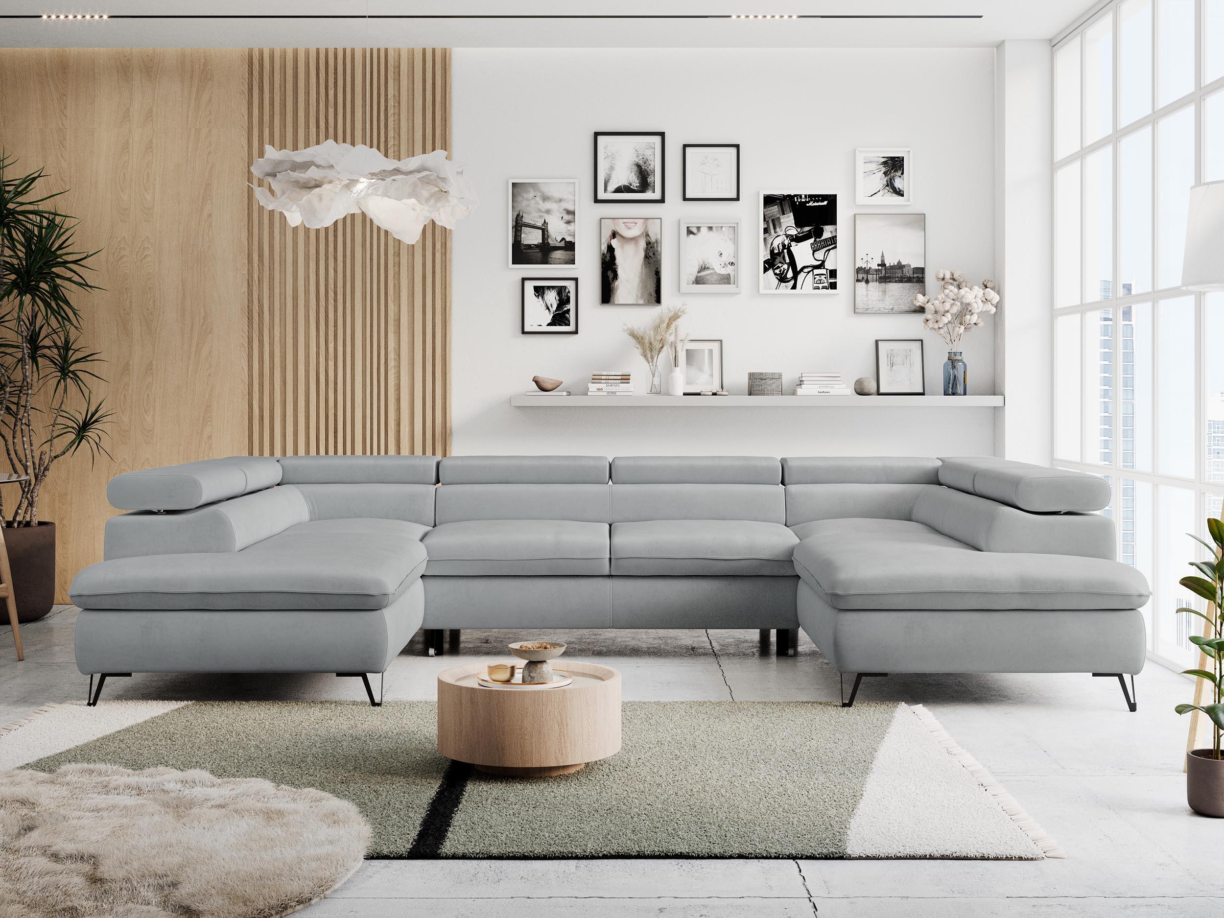 WOHNLANDSCHAFT PETER U Samt Hellgrau Textil MKS Möbel > Sofas & Couches > Wohnlandschaften > Wohnlandschaften U-Form Grau