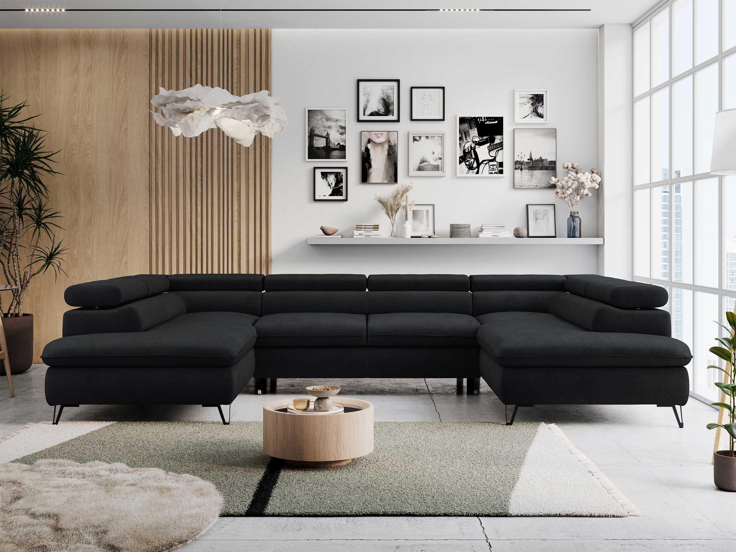 WOHNLANDSCHAFT PETER U Samt Schwarz Textil MKS Möbel > Sofas & Couches > Wohnlandschaften > Wohnlandschaften U-Form Schwarz