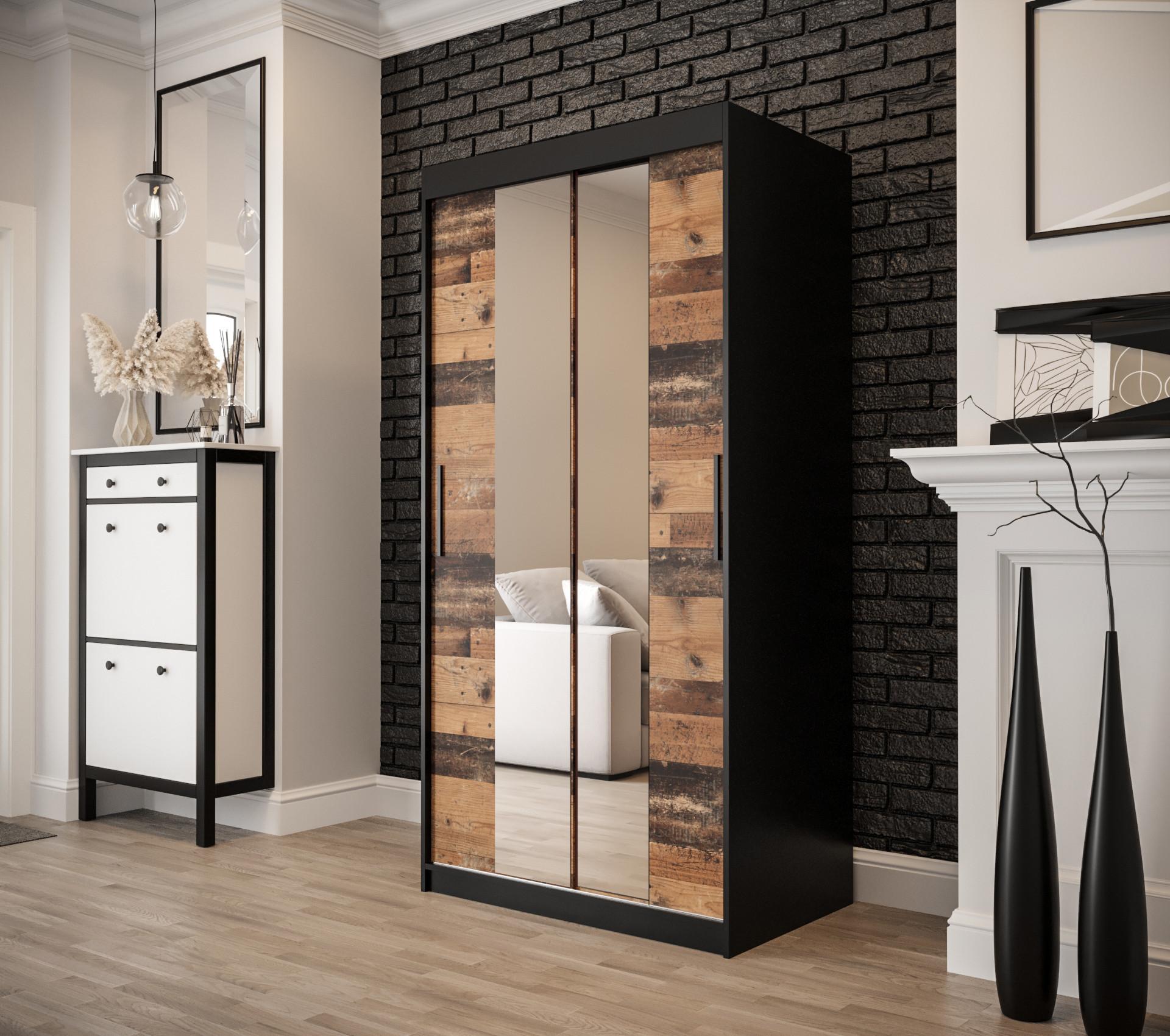 SCHWEBETÜRENSCHRANK 200/100/62 2-türig Holz MÖBEL KRYSPOL Möbel > Schränke > Kleiderschränke > Schwebetürenschränke Schwarz