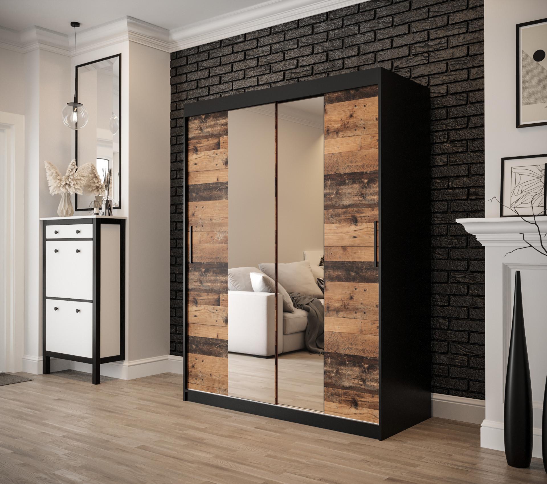 wohnli-moebel-suche-800000595383-1 SCHWEBETÜRENSCHRANK 200/150/62 2-türig Holz MÖBEL KRYSPOL Möbel > Schränke > Kleiderschränke > Schwebetürenschränke Schwarz