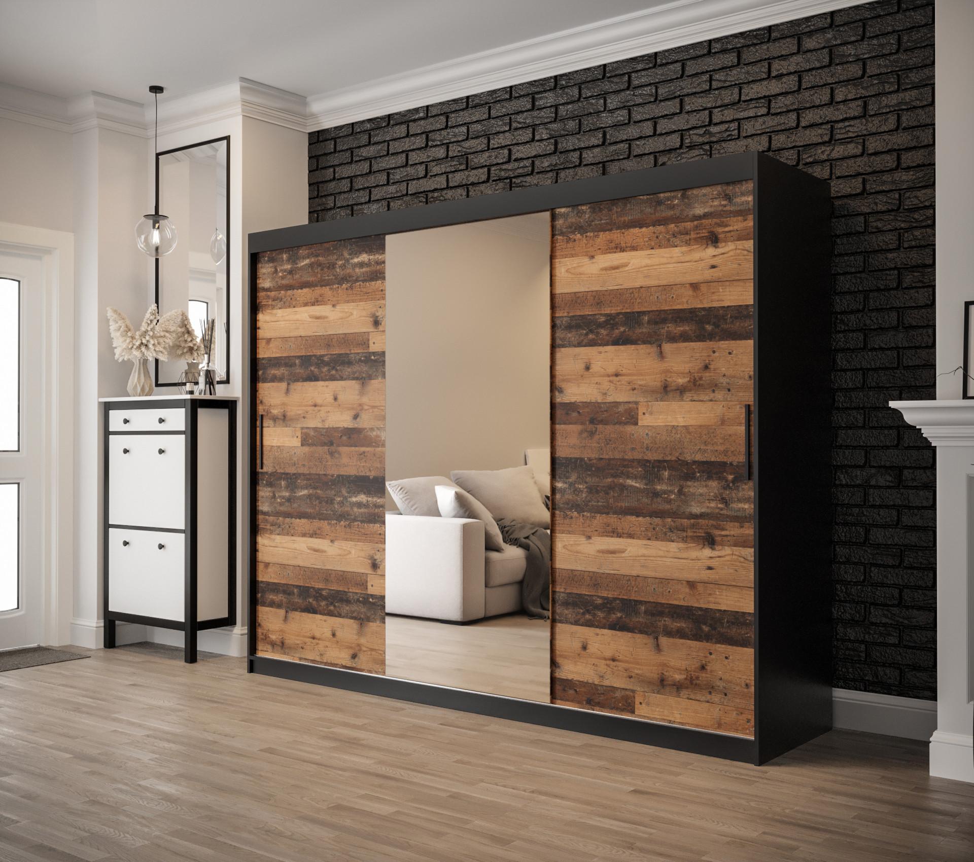 wohnli-moebel-suche-800000595385-1 SCHWEBETÜRENSCHRANK 200/250/62 3-türig Holz MÖBEL KRYSPOL Möbel > Schränke > Kleiderschränke > Schwebetürenschränke Schwarz