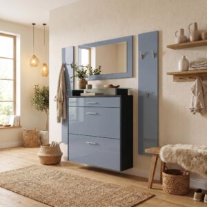 GARDEROBE Malea Front in Grau Hochglanz Holzwerkstoff Vladon Garderoben Grau