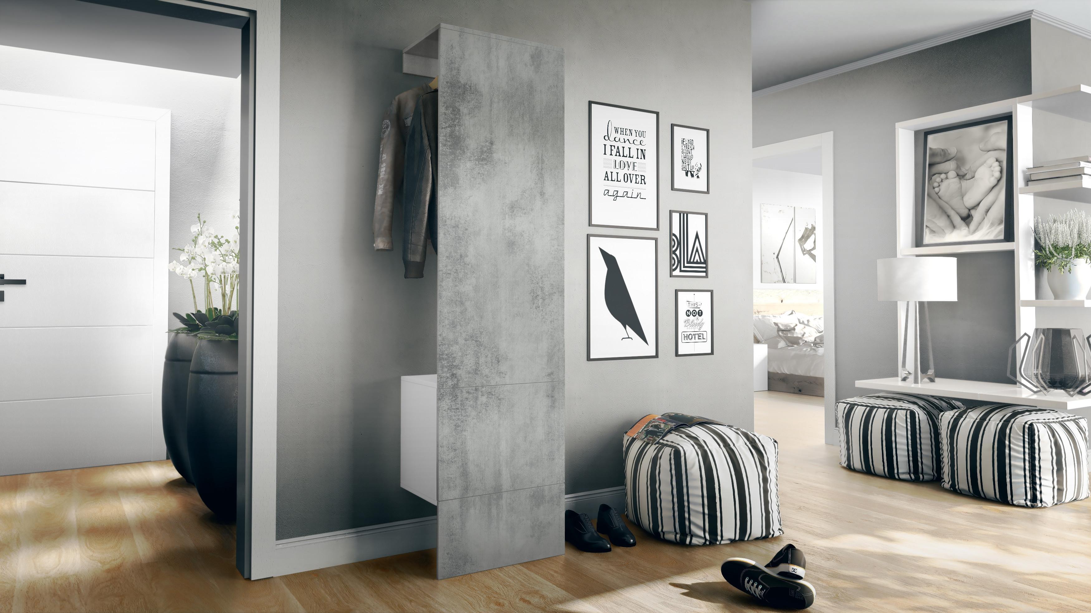 wohnli-moebel-suche-800000597365-1 GARDEROBE Carlton Paneel in Beton Oxid Optik Holzwerkstoff Vladon Garderoben Grau