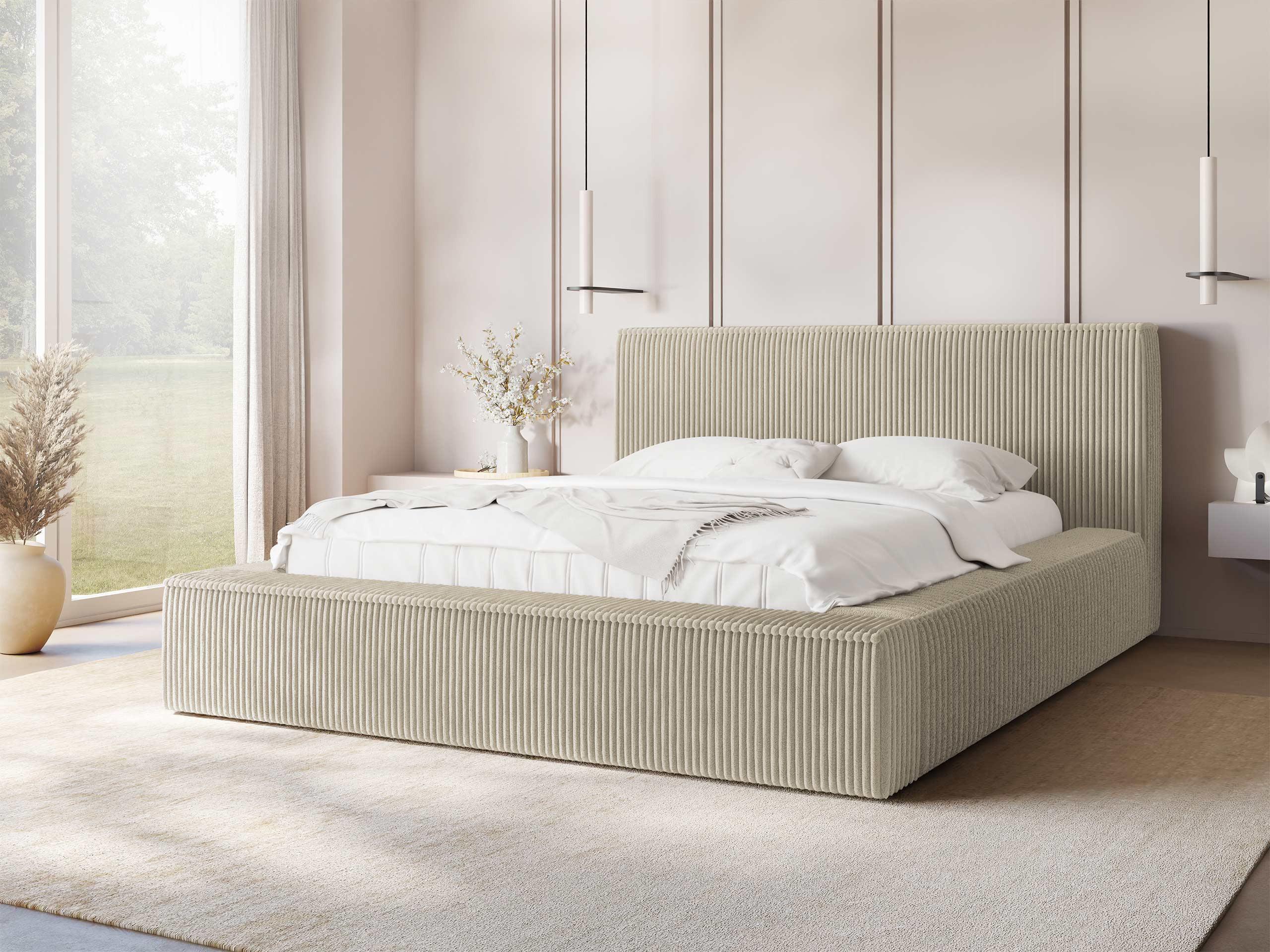 POLSTERBETT Glexi Cord Textil MIRJAN24 Möbel > Betten > Polsterbetten Beige