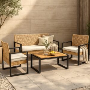 wohnli-moebel-suche-800000602511-1 LOUNGE-SET 4 TLG. Calciano Kunststoff, Metall casa.pro Garten & Outdoor > Gartenmöbel > Gartenmöbel-Sets Braun