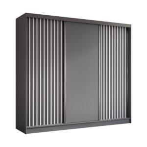 Wohnli Möbelsuche - KLEIDERSCHRANK mit furnierten Schiebetüren und Aluminium-Leisten - LABELO - 240 cm Grau+Grau+Weiß